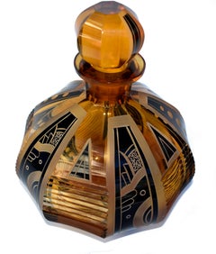 Art Deco Czech Glass Decanter Set and Glasses by Karl Palda, circa 1930
