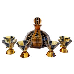 Art Deco Czech Glass Decanter Set and Glasses by Karl Palda, circa 1930