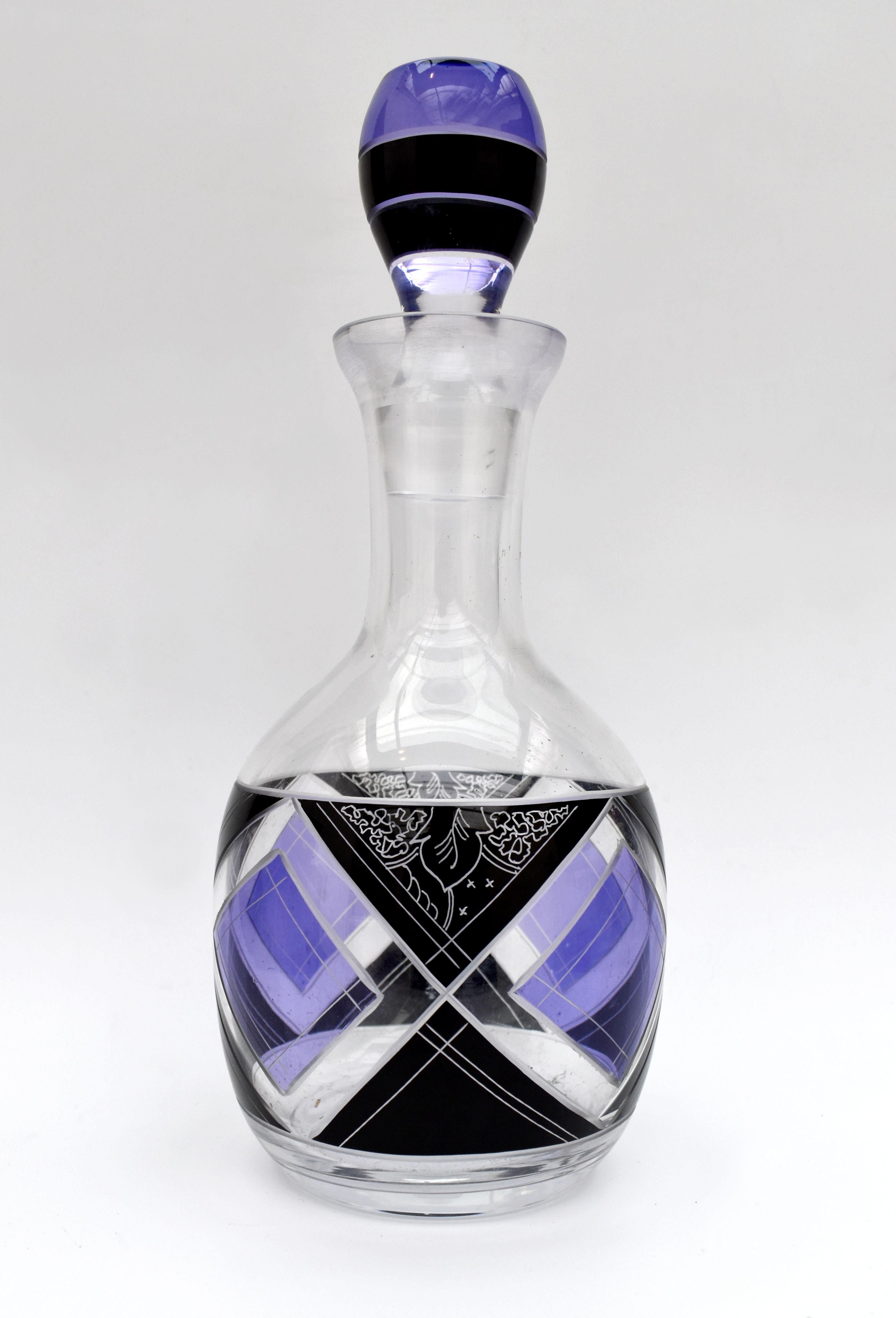 Art Deco Czech Glass Decanter Set, c1930 In Good Condition For Sale In Devon, England