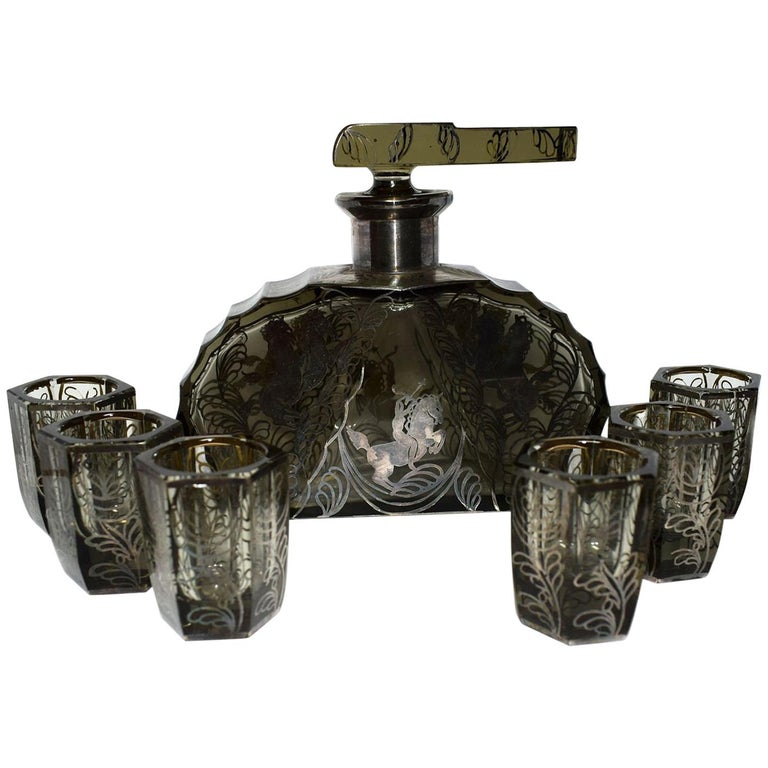 Art Deco Czech Glass Decanter Set, circa 1930 at 1stdibs