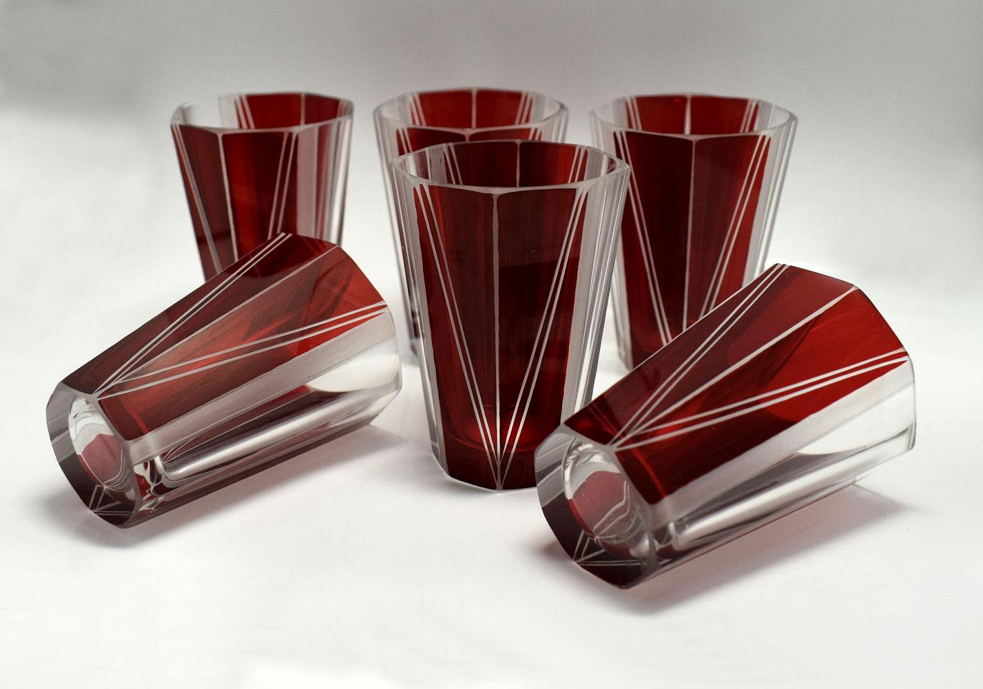 Art Deco Czech Glass Decanter, Set (Tschechisch)