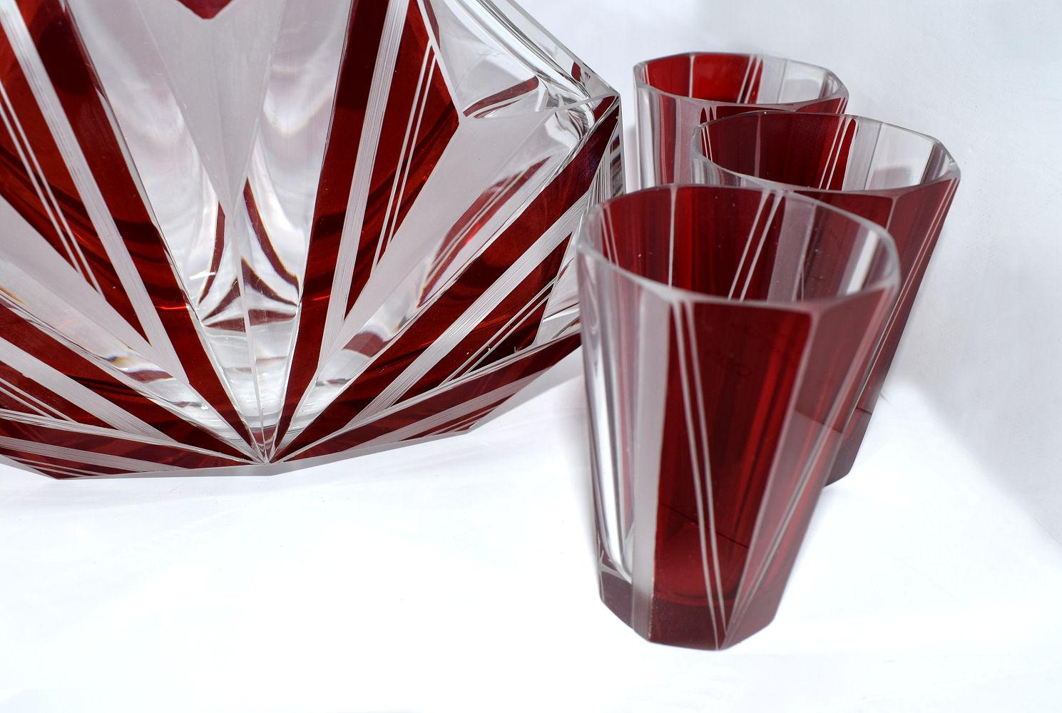 Art Deco Czech Glass Decanter, Set 1