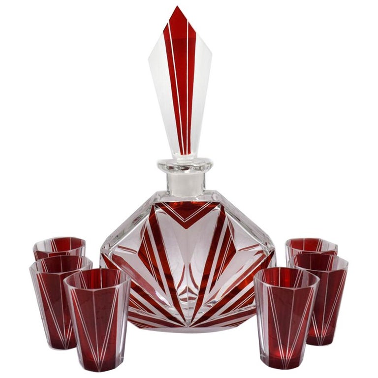 Art Deco Czech Glass Decanter, Set at 1stDibs