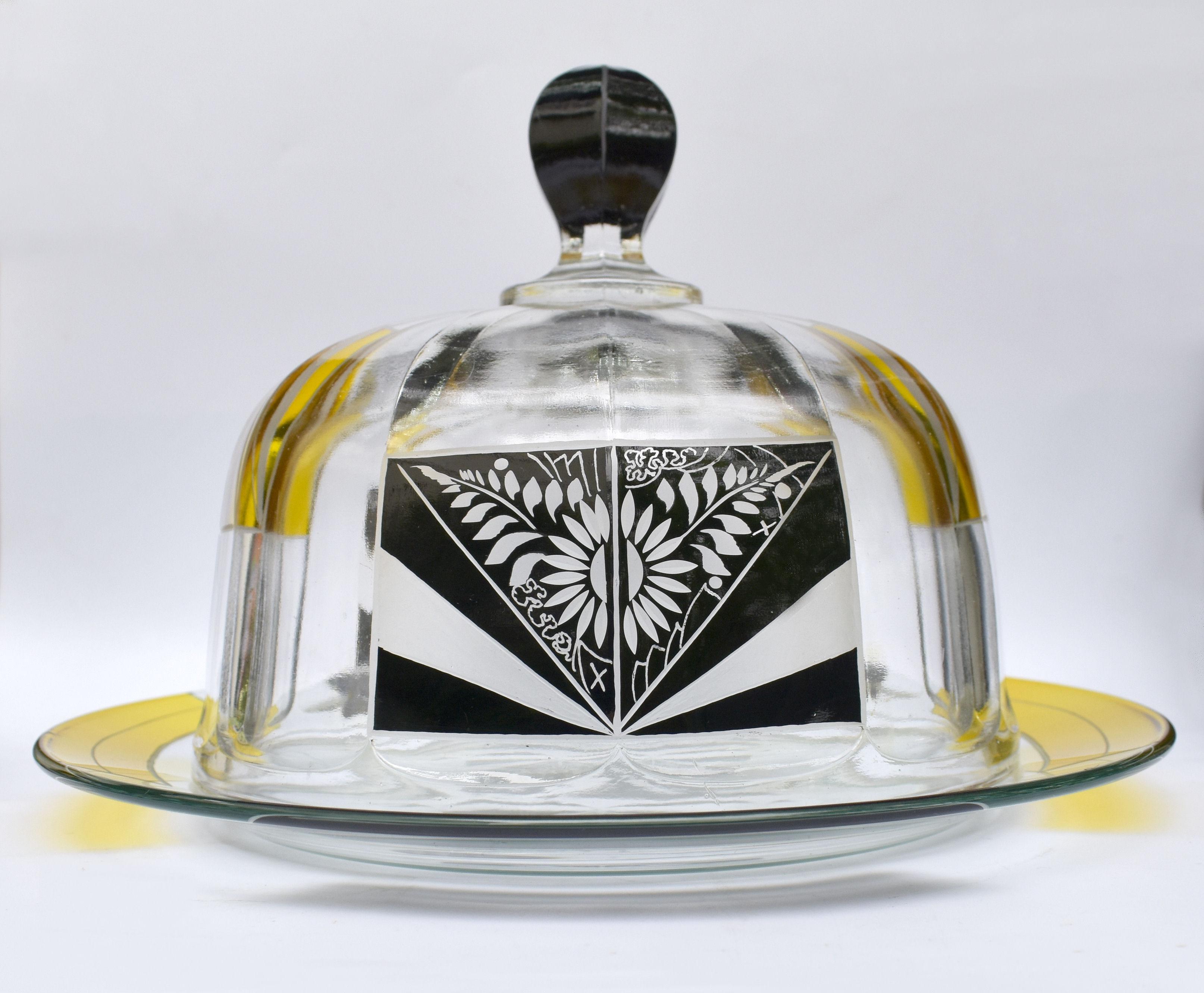 Rather unusual as we've not come across one of these before from this style is this Cheese/ butter dish but could be used for other foods to preserve such as cake. A large domed cover in cut glass covers a circular plate underneath. The whole piece