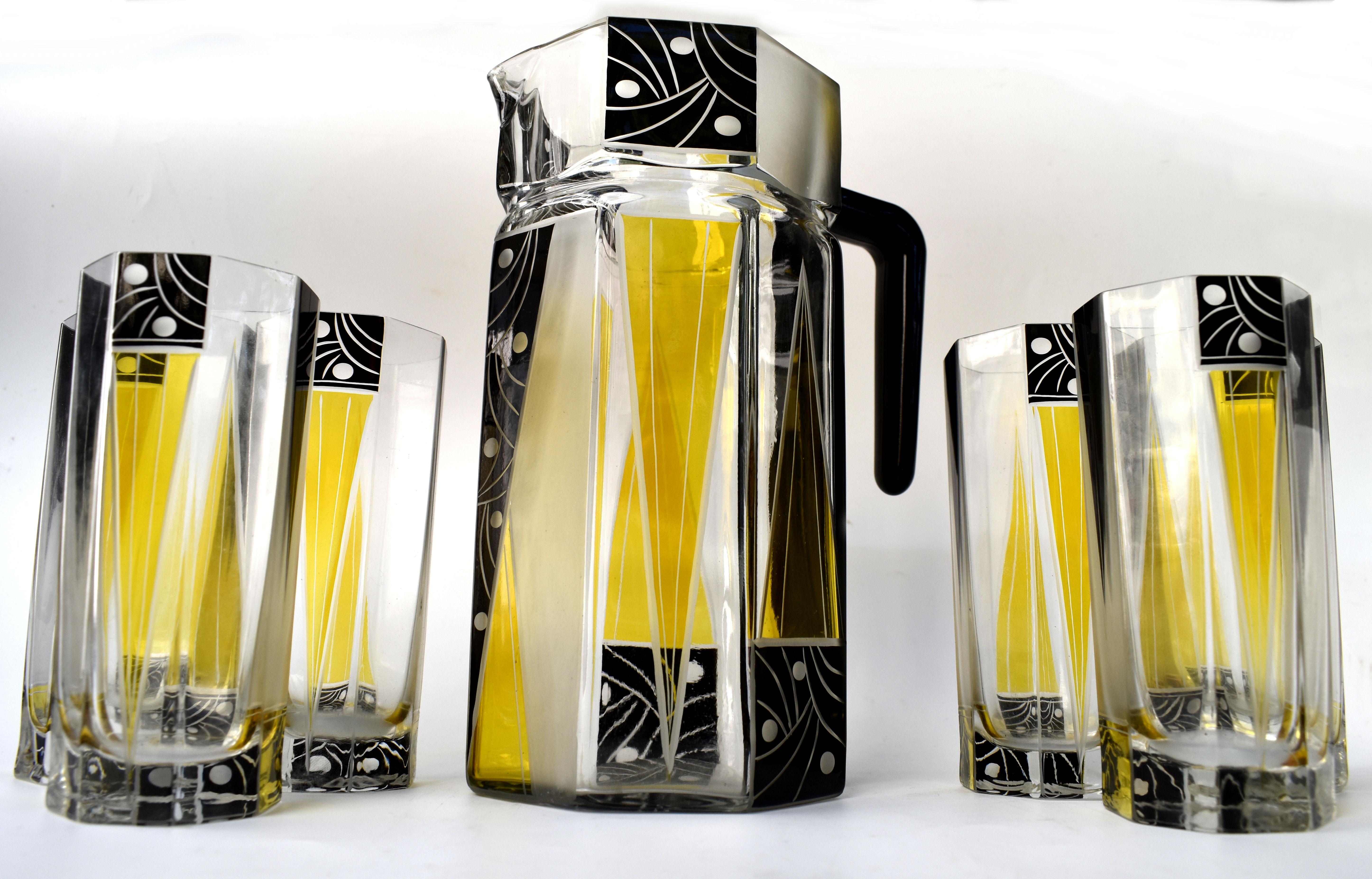 Art Deco Czech Glass Drinks Lemonade Set, c1930 For Sale 4