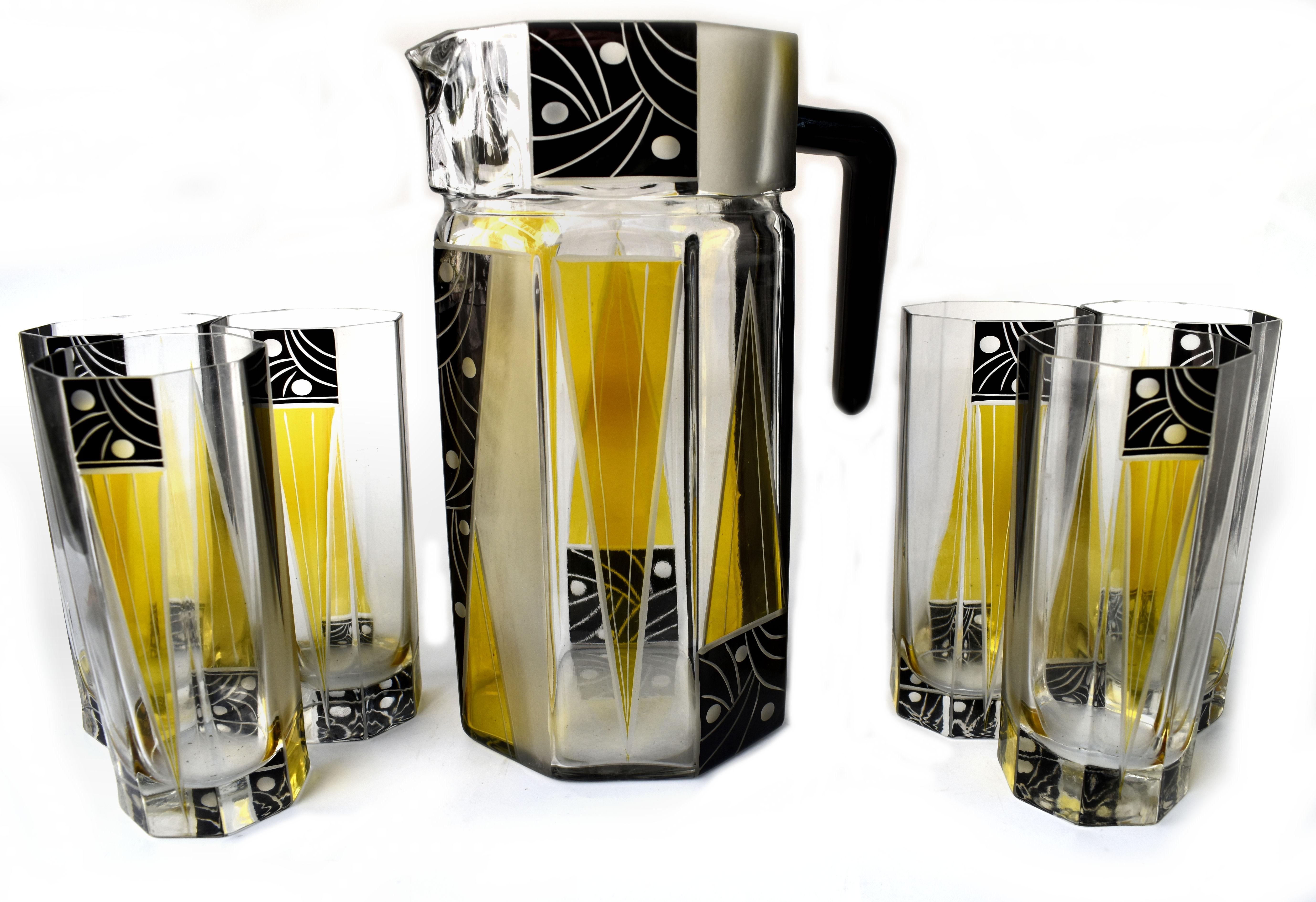 Art Deco Czech Glass Drinks Lemonade Set, c1930 For Sale 5