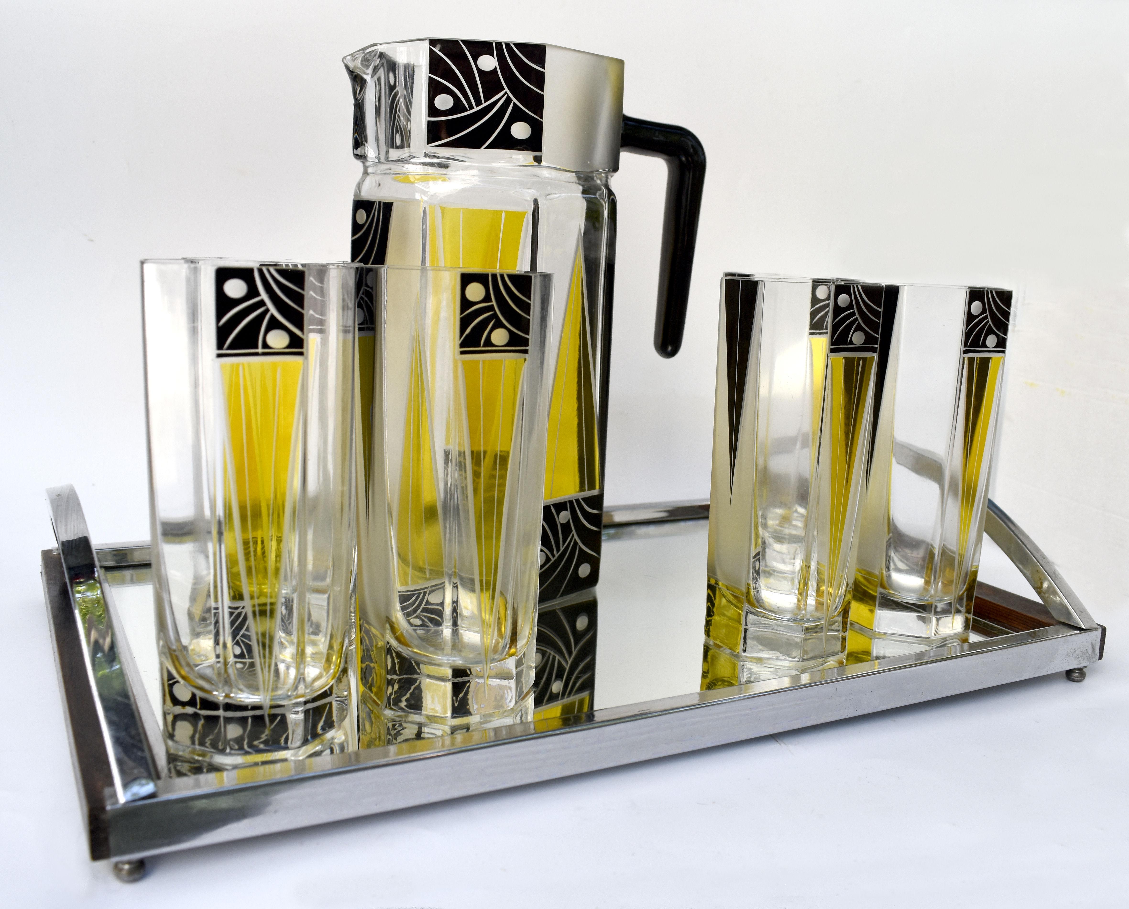 Art Deco Czech Glass Drinks Lemonade Set, c1930 In Excellent Condition For Sale In Devon, England