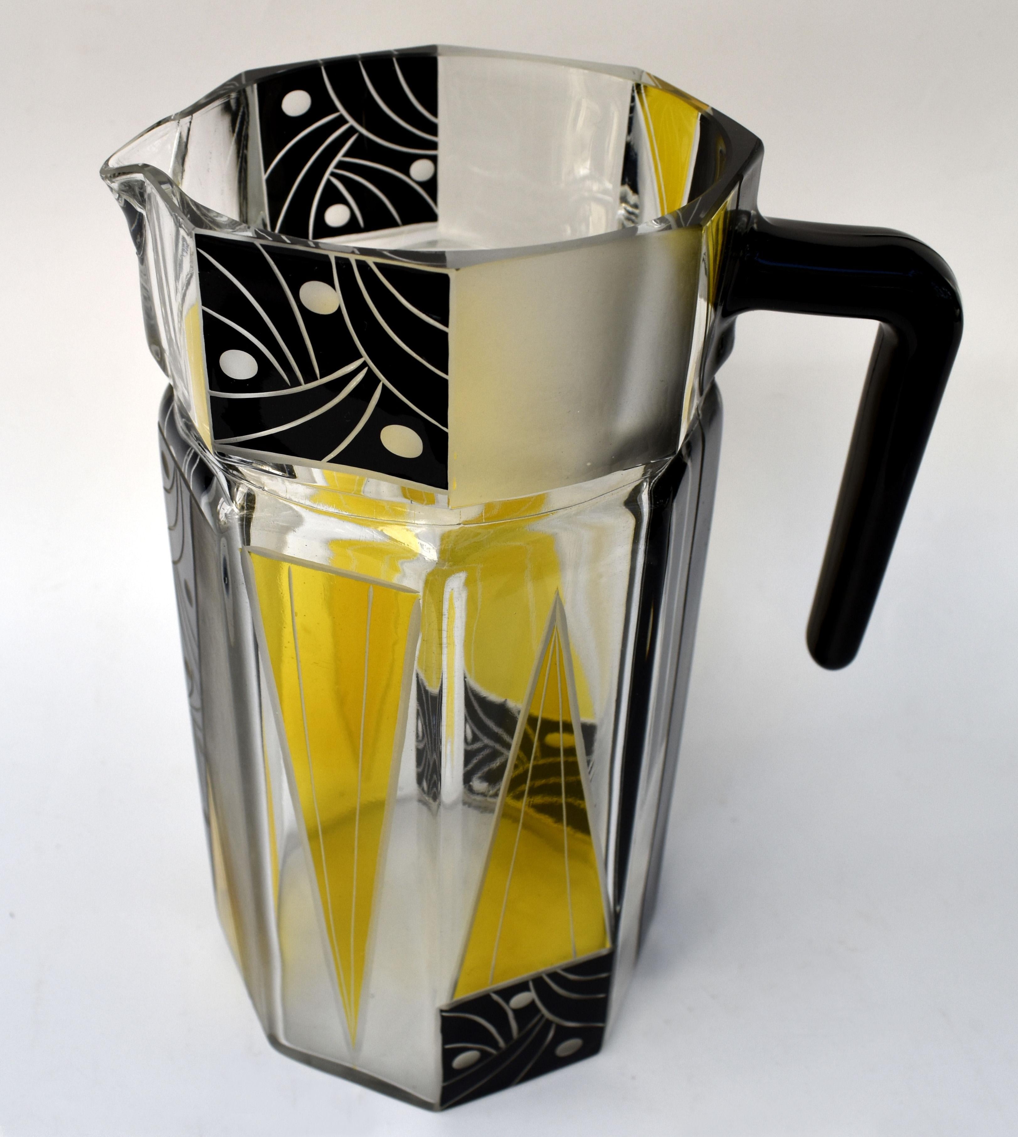 Art Deco Tschechisches Glas Getränke Limonade Set, um 1930 (Art déco) im Angebot