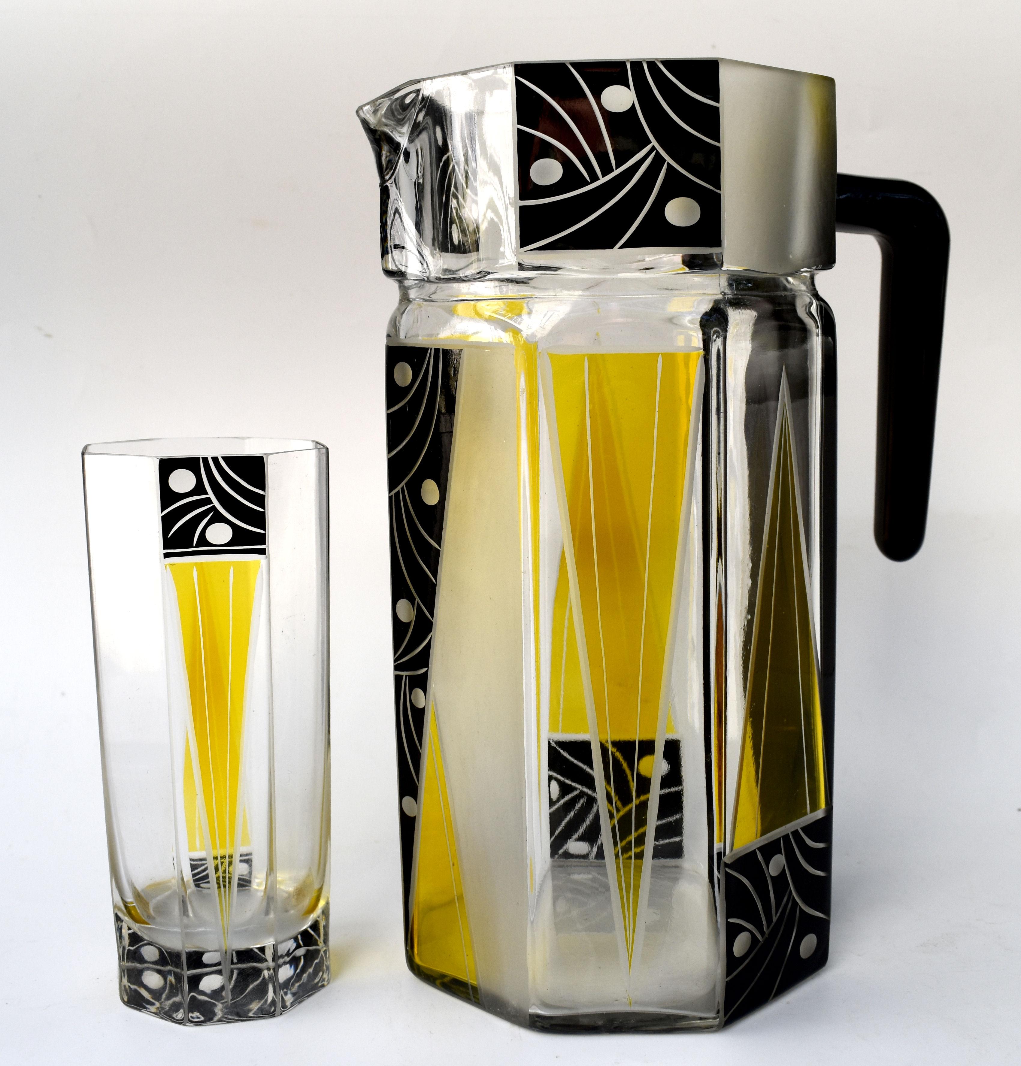 Art Deco Tschechisches Glas Getränke Limonade Set, um 1930 (20. Jahrhundert) im Angebot