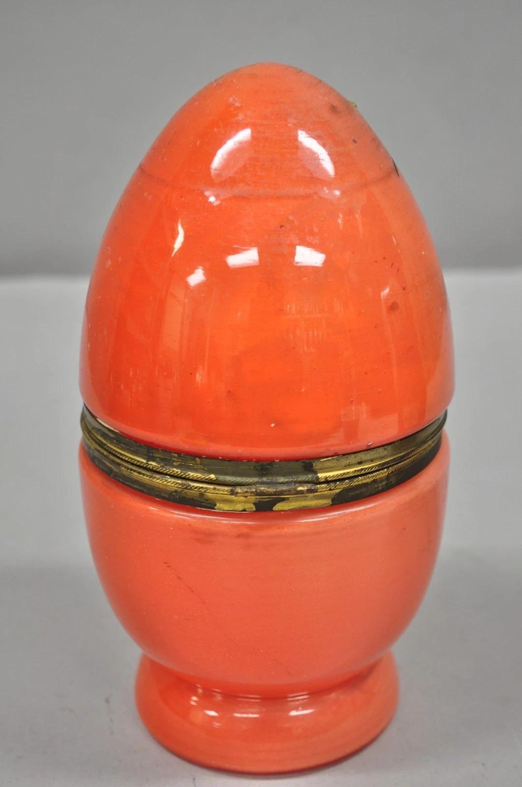 Art Déco Verre Tchèque Oeuf Orange Coralene Liquor Tantalus Cordial Set à charnière en vente 4