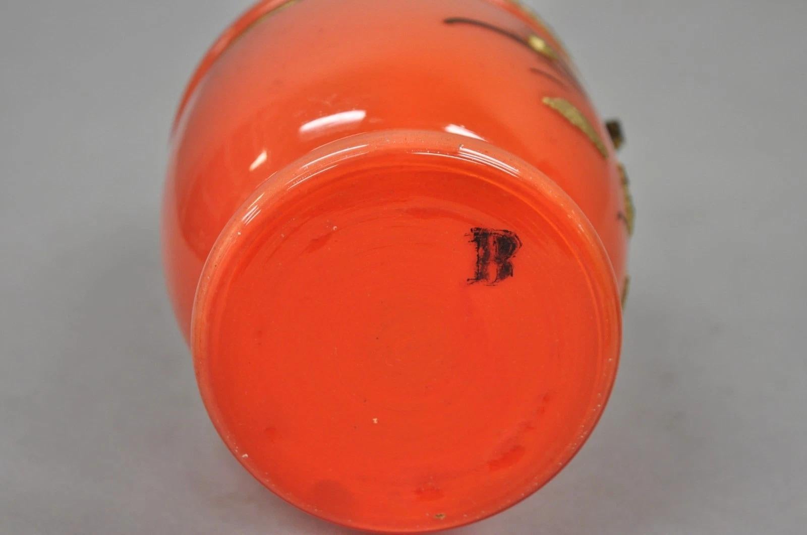 Art Déco Verre Tchèque Oeuf Orange Coralene Liquor Tantalus Cordial Set à charnière en vente 6