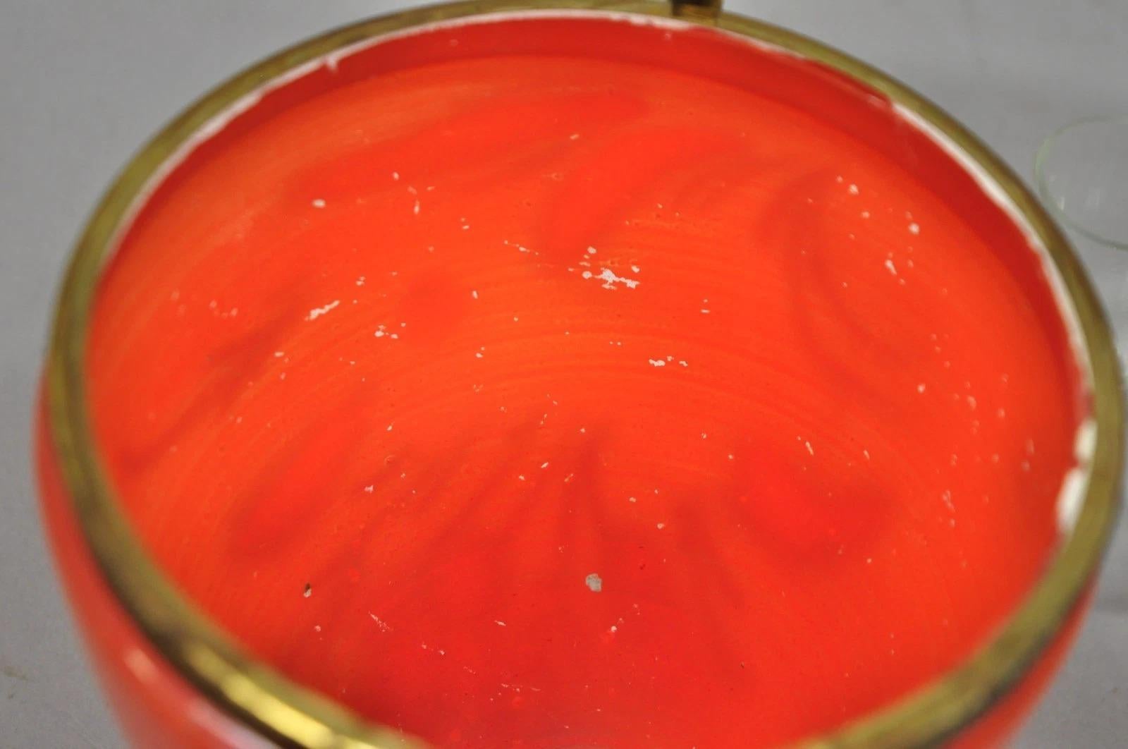 Art Déco Verre Tchèque Oeuf Orange Coralene Liquor Tantalus Cordial Set à charnière en vente 2