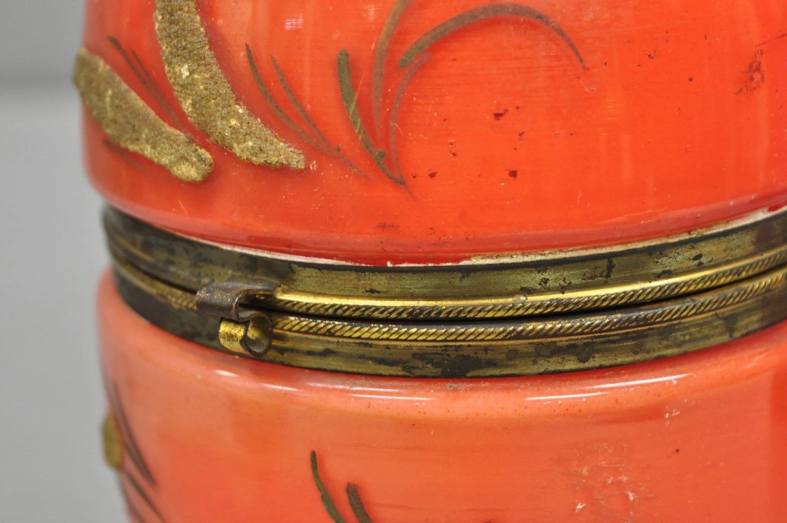 Art Déco Verre Tchèque Oeuf Orange Coralene Liquor Tantalus Cordial Set à charnière en vente 3