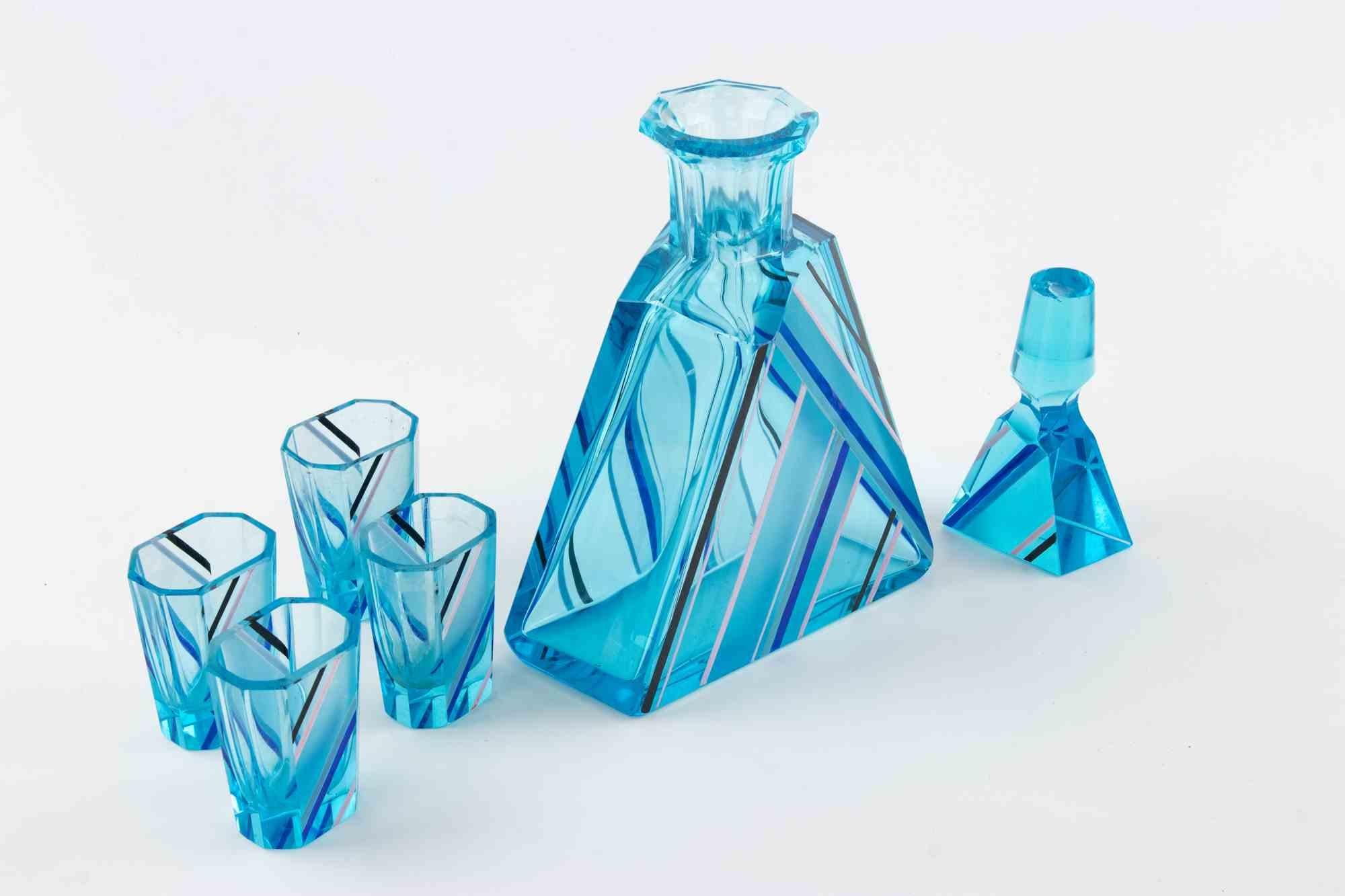 Art Deco Tschechisches Glas  Likörset Attr. von Karel Palda, 1930er Jahre im Zustand „Gut“ im Angebot in Roma, IT