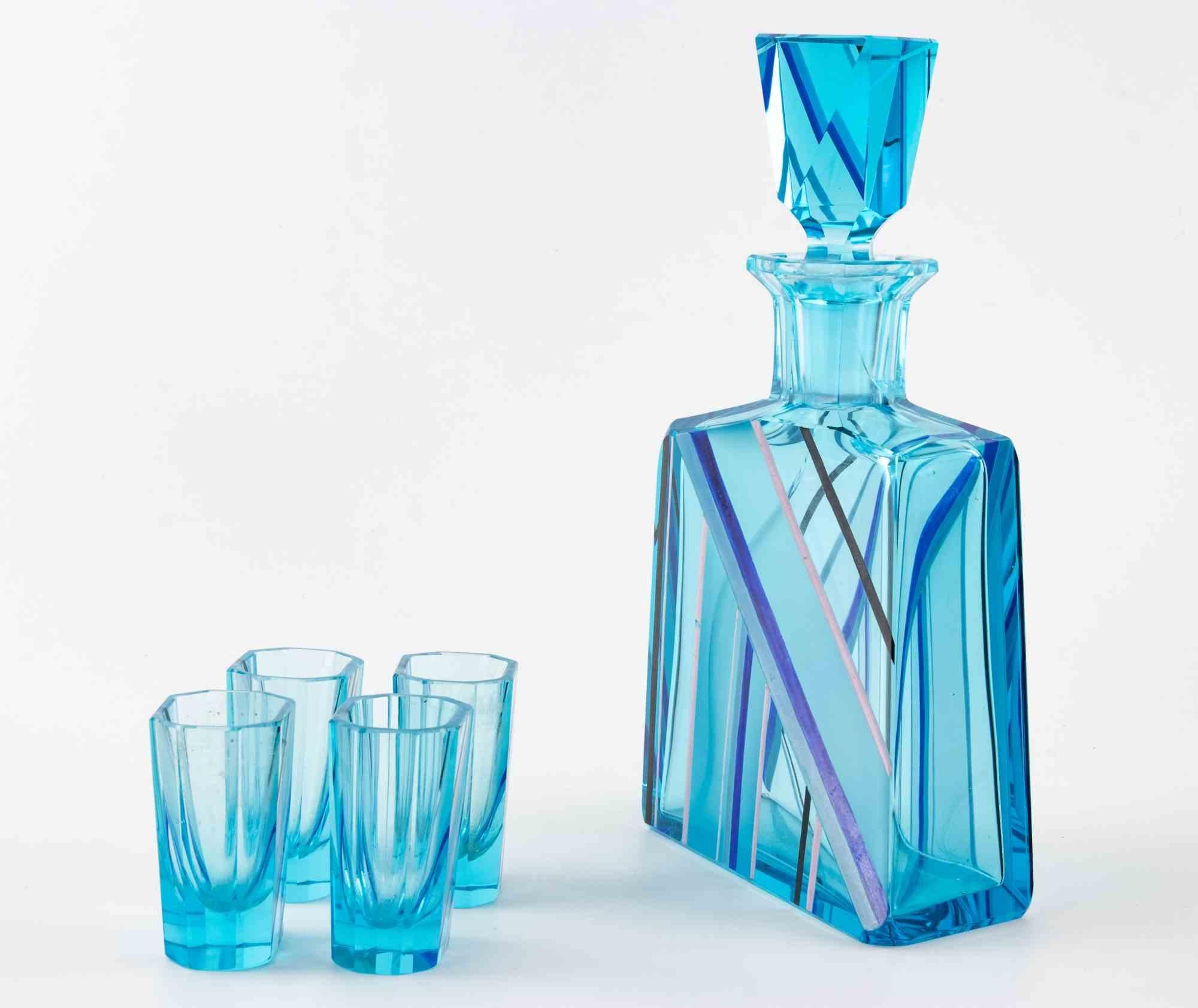 Art Deco Tschechisches Glas  Likörset Attr. von Karel Palda, 1930er Jahre (Glaskunst) im Angebot