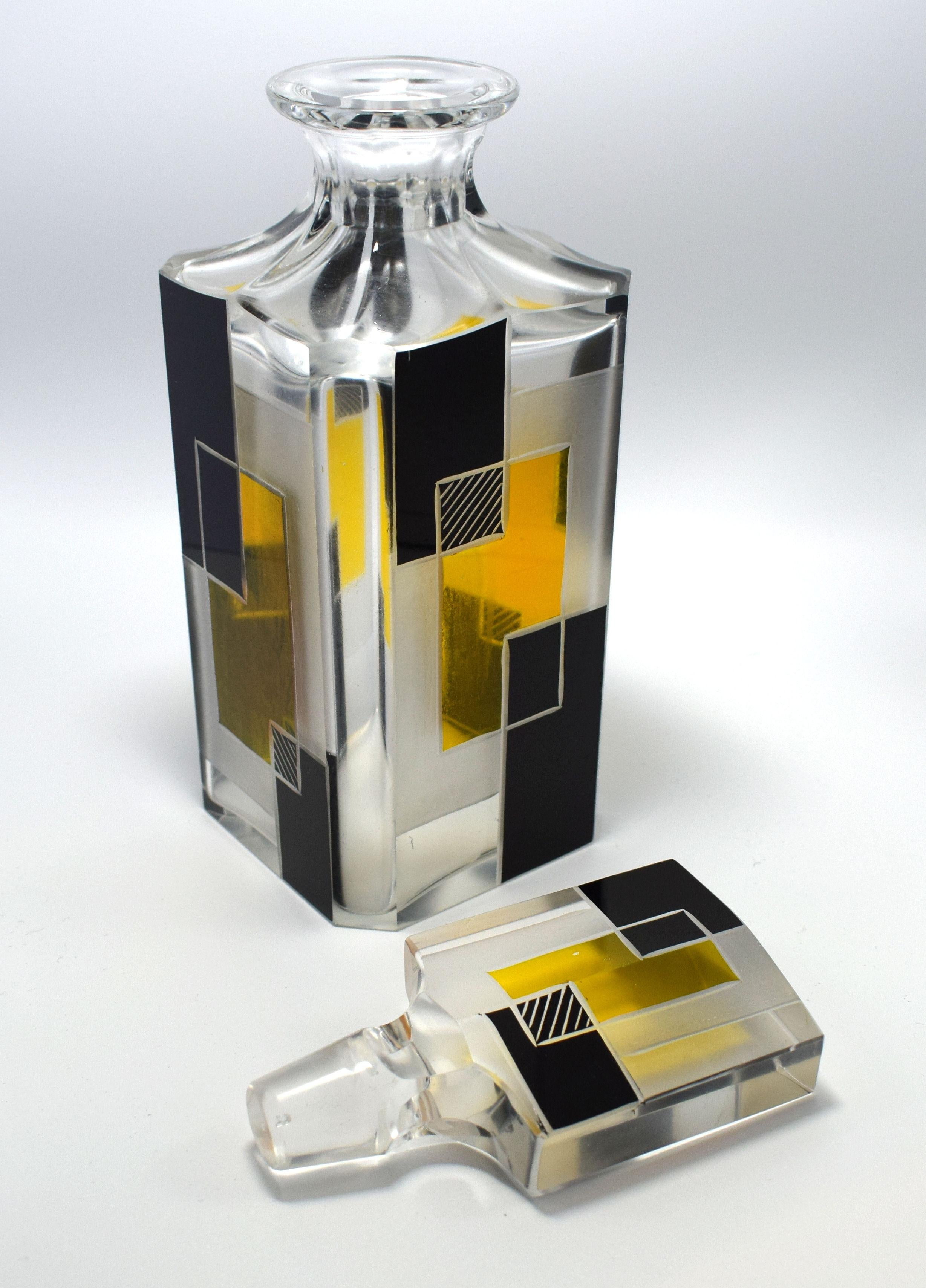 Art Deco Czech Glass Whisky Decanter Set In Good Condition In Devon, England