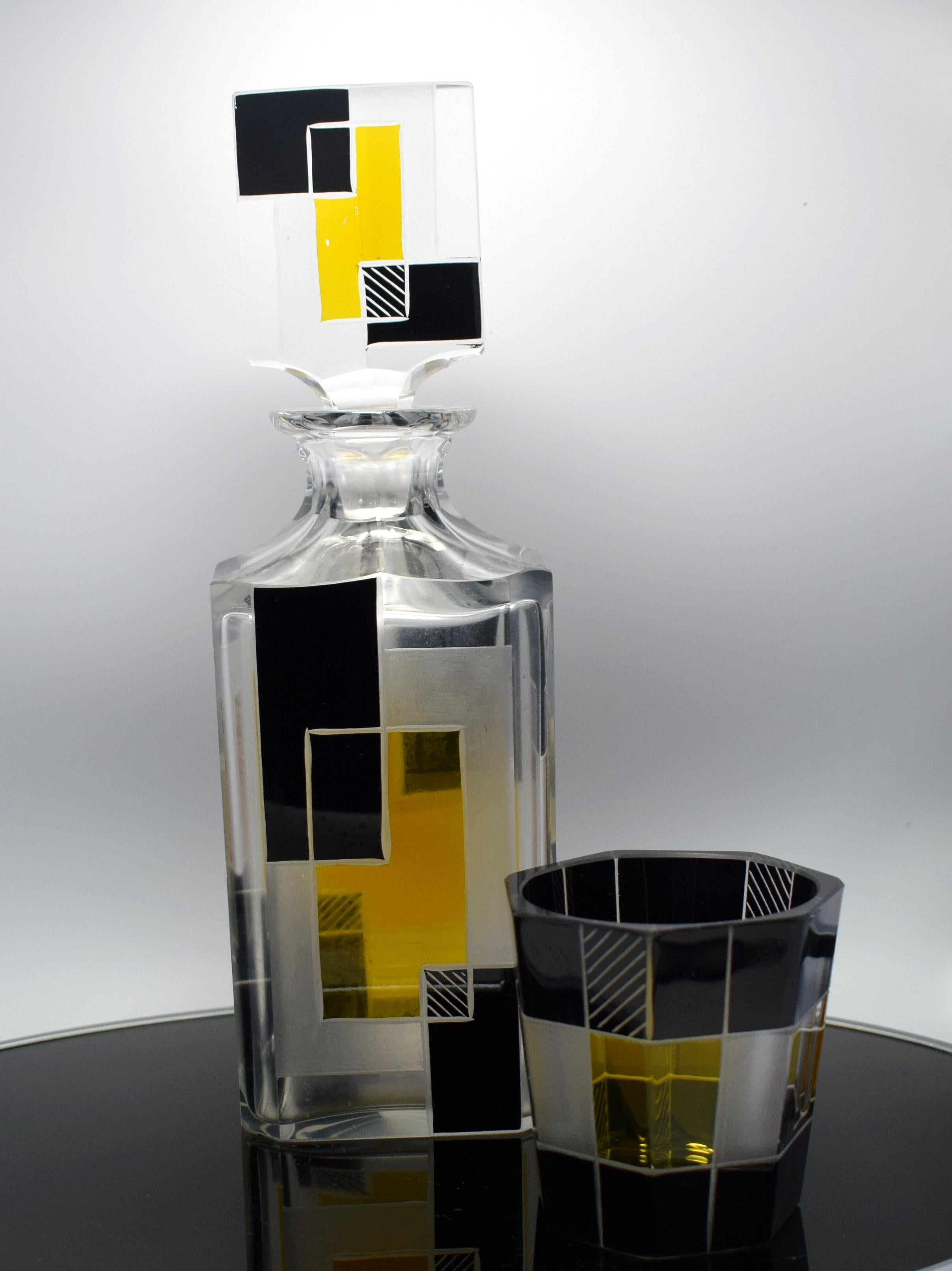 Art Deco Czech Glass Whisky Decanter Set 1