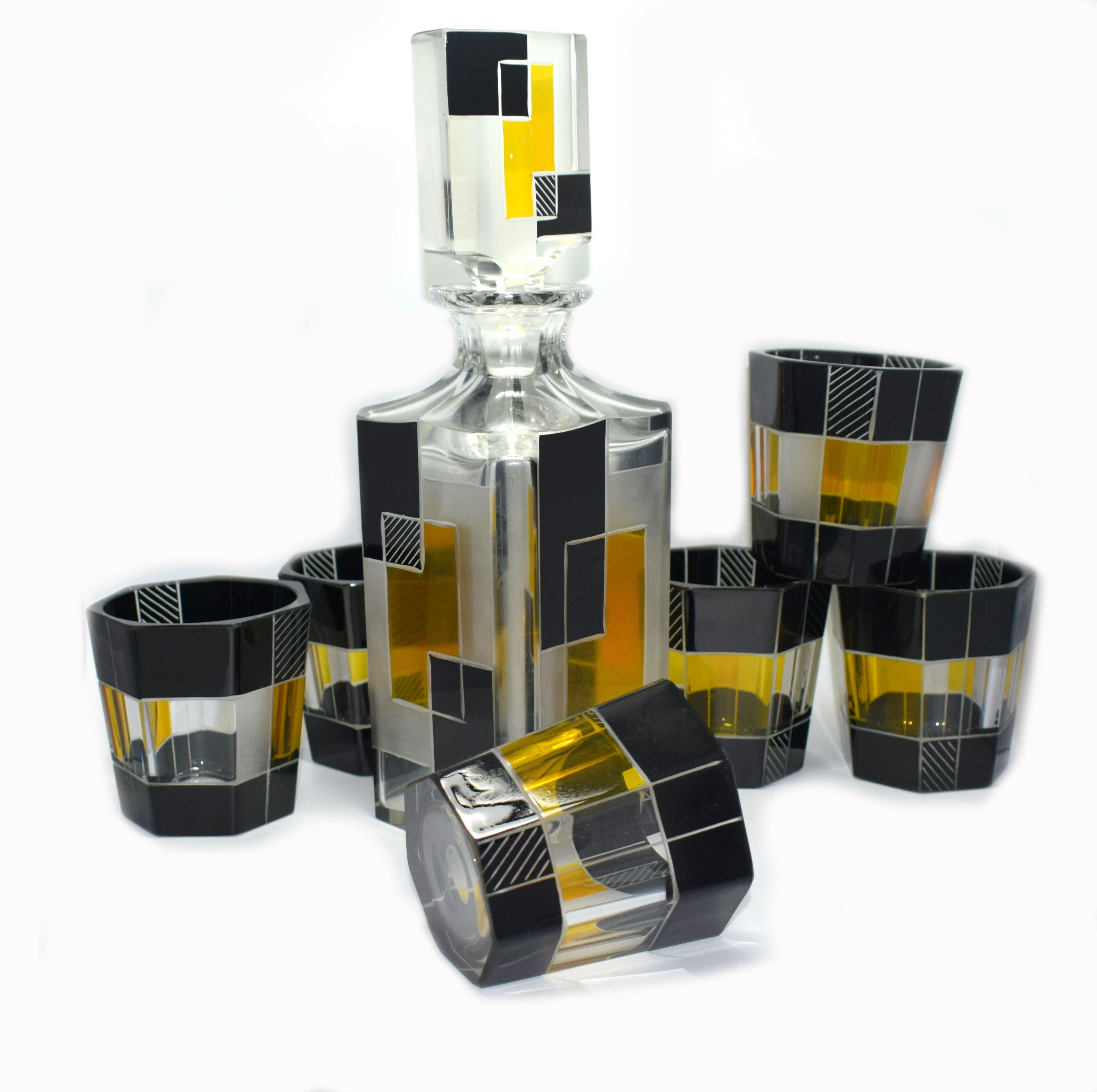 Art Deco Czech Glass Whisky Decanter Set 2