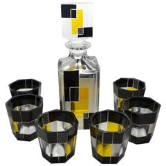 Retro Art Deco Czech Glass Whisky Decanter Set