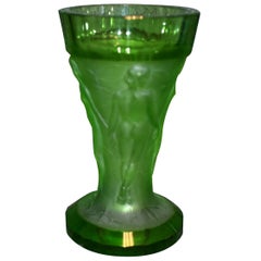 Vintage Art Deco Czech Ingrid Glass Line Nude Female Art Vase