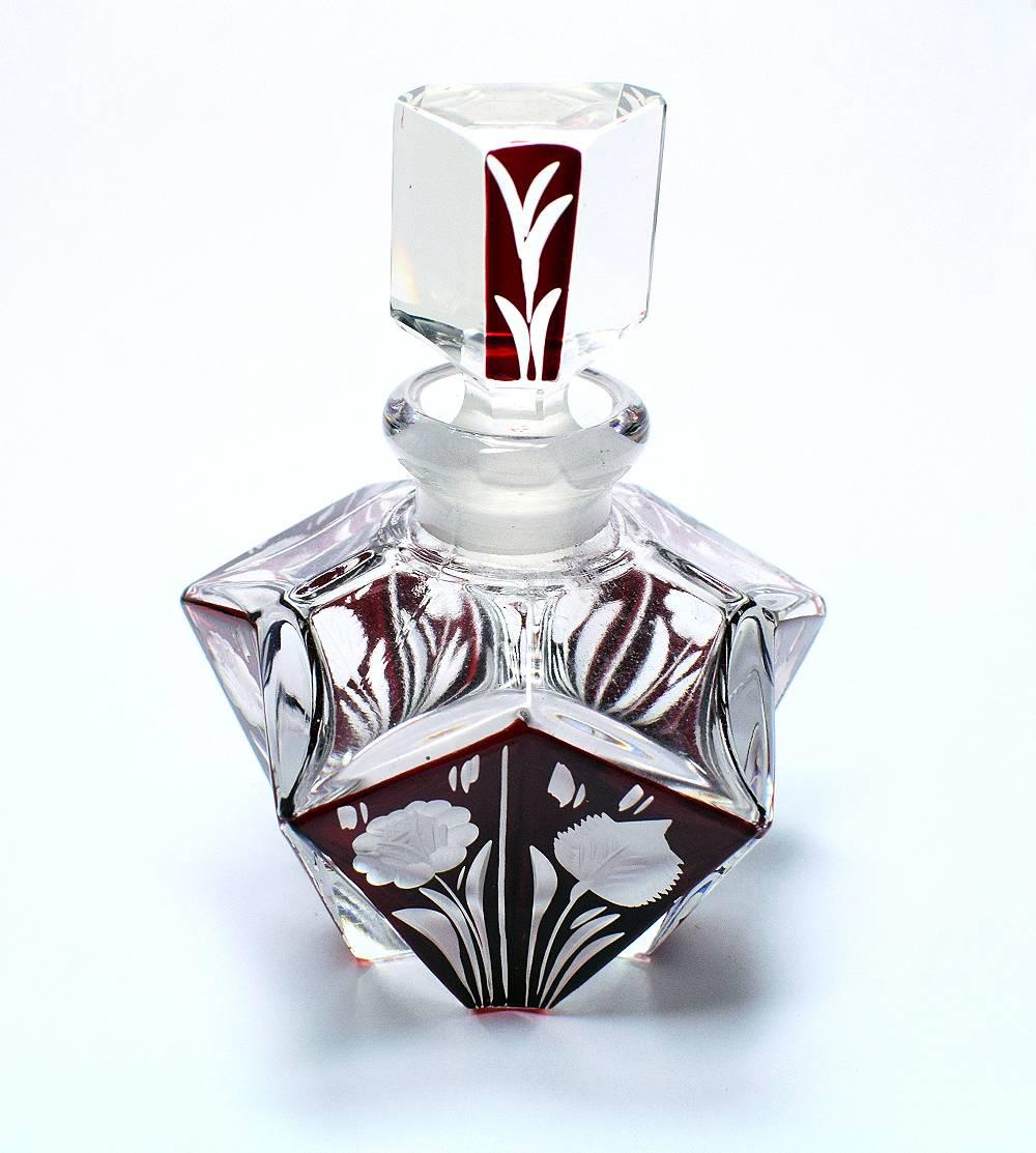Enamel Art Deco Czech Ladies Perfume Bottle