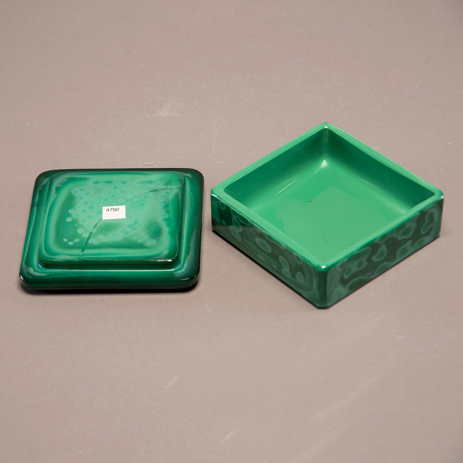 20th Century Art Deco Czech Malachite Glass Lidded Box