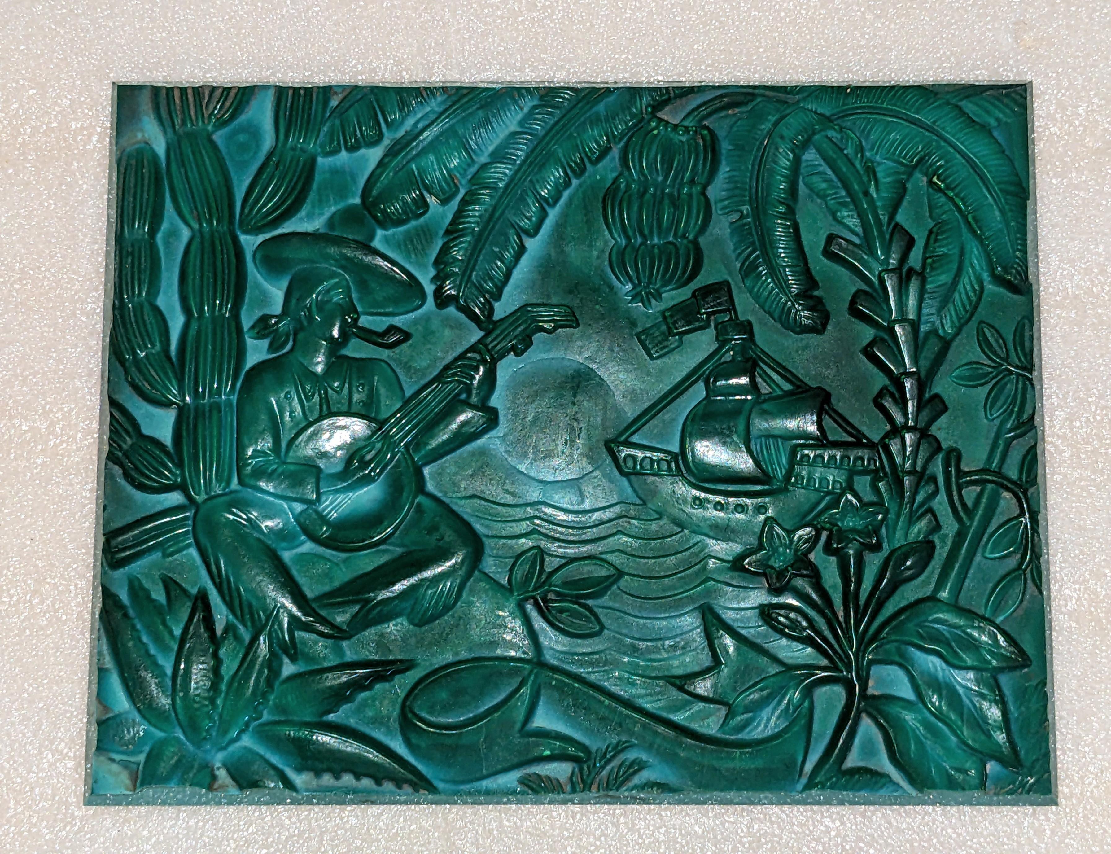 Art Deco Czech Malachite Glass Molded Panel In Good Condition For Sale In Riverdale, NY
