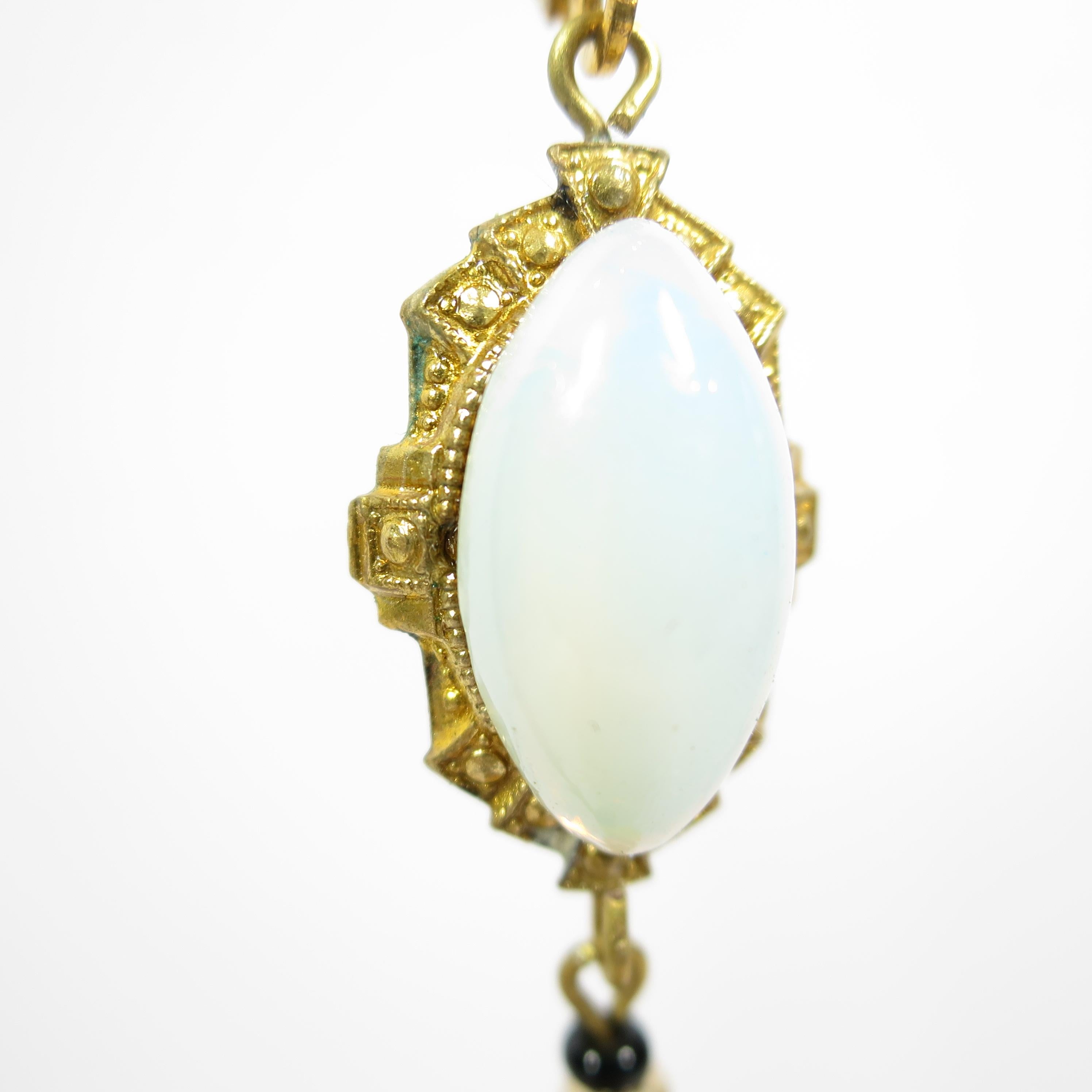 Art Deco Czech Opal & Citrine Carved Glass Dangle Earrings 1920s For Sale 9