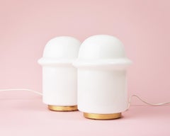 Art Deco Czech Opaline Glass and Brass Table Lamps