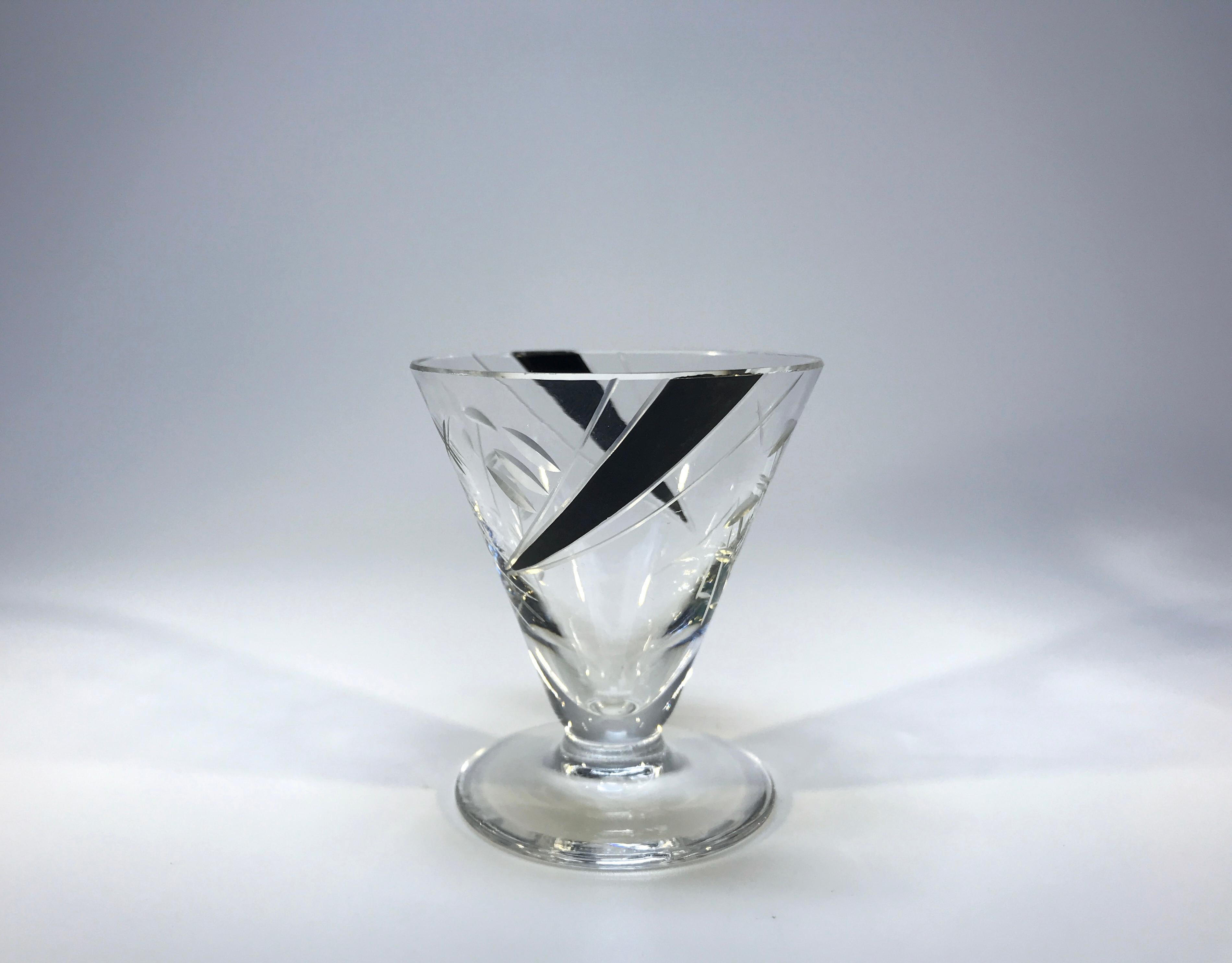 20th Century Art Deco Czech Original, Black Enamel Cordial Liqueur Crystal Decanter Set