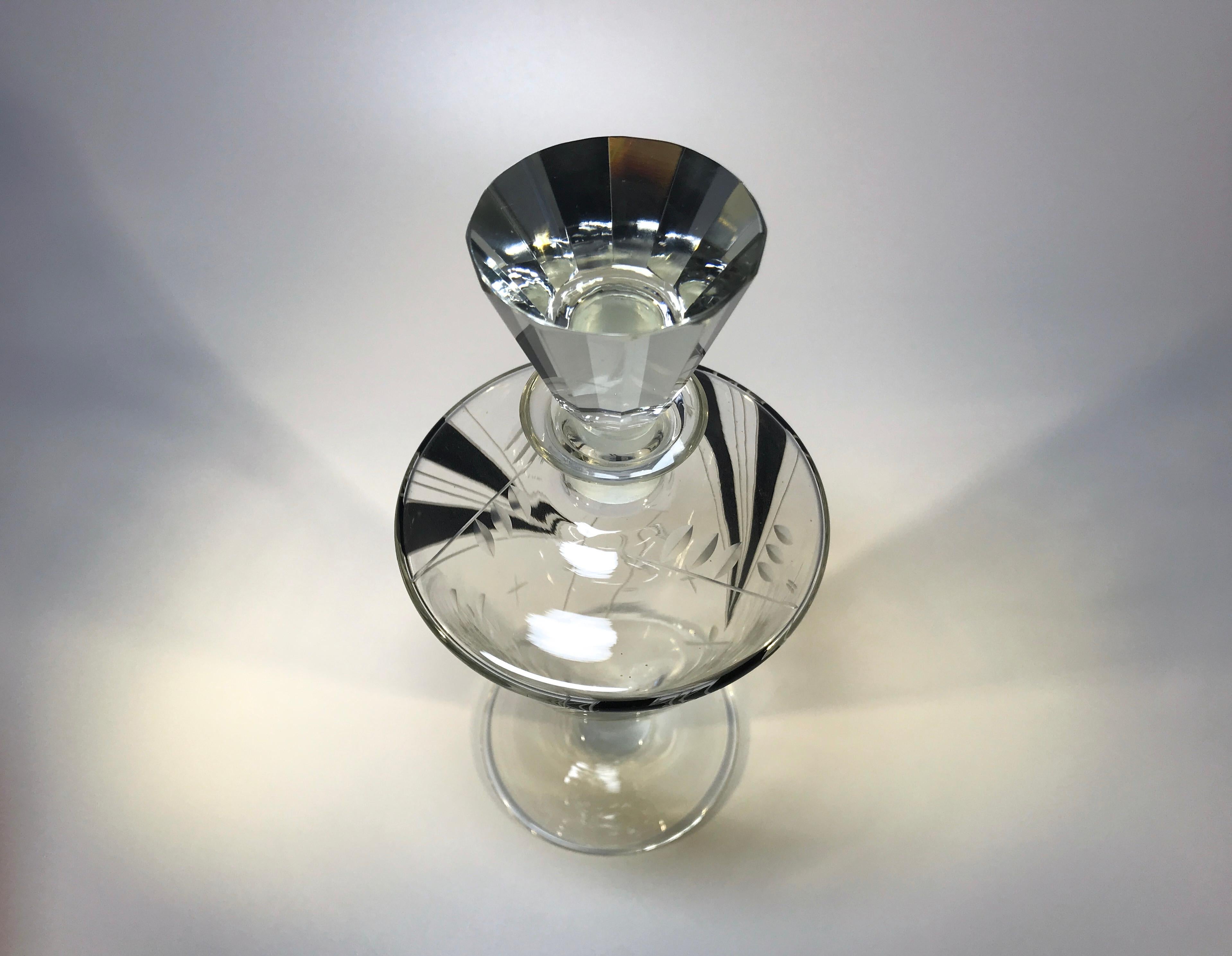 Glass Art Deco Czech Original, Black Enamel Cordial Liqueur Crystal Decanter Set