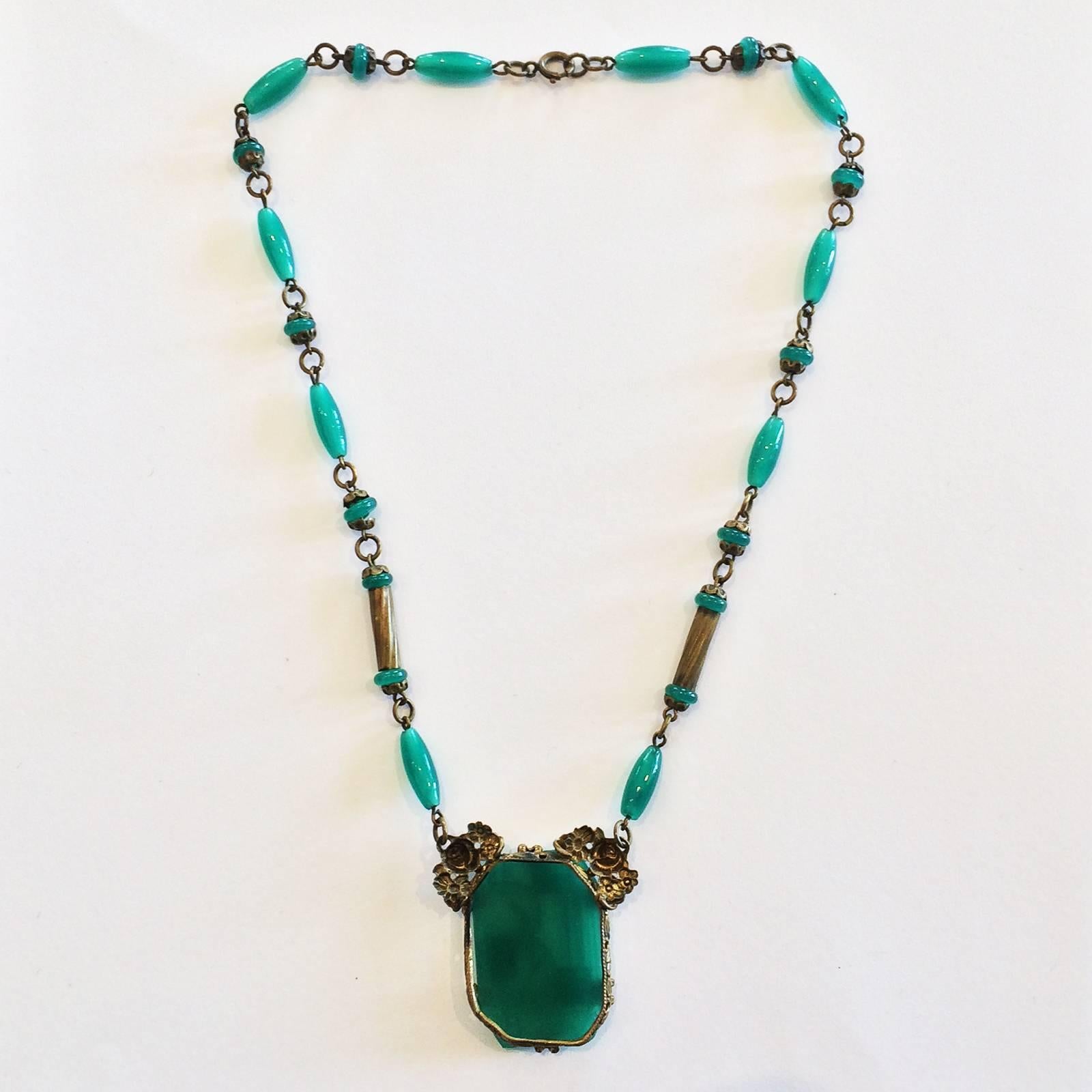 Women's Art Deco Czech Peking glass necklace 
