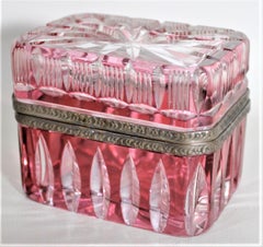 Art Deco Czech Ruby Cut to Clear Glass Jewelry Casket or Box