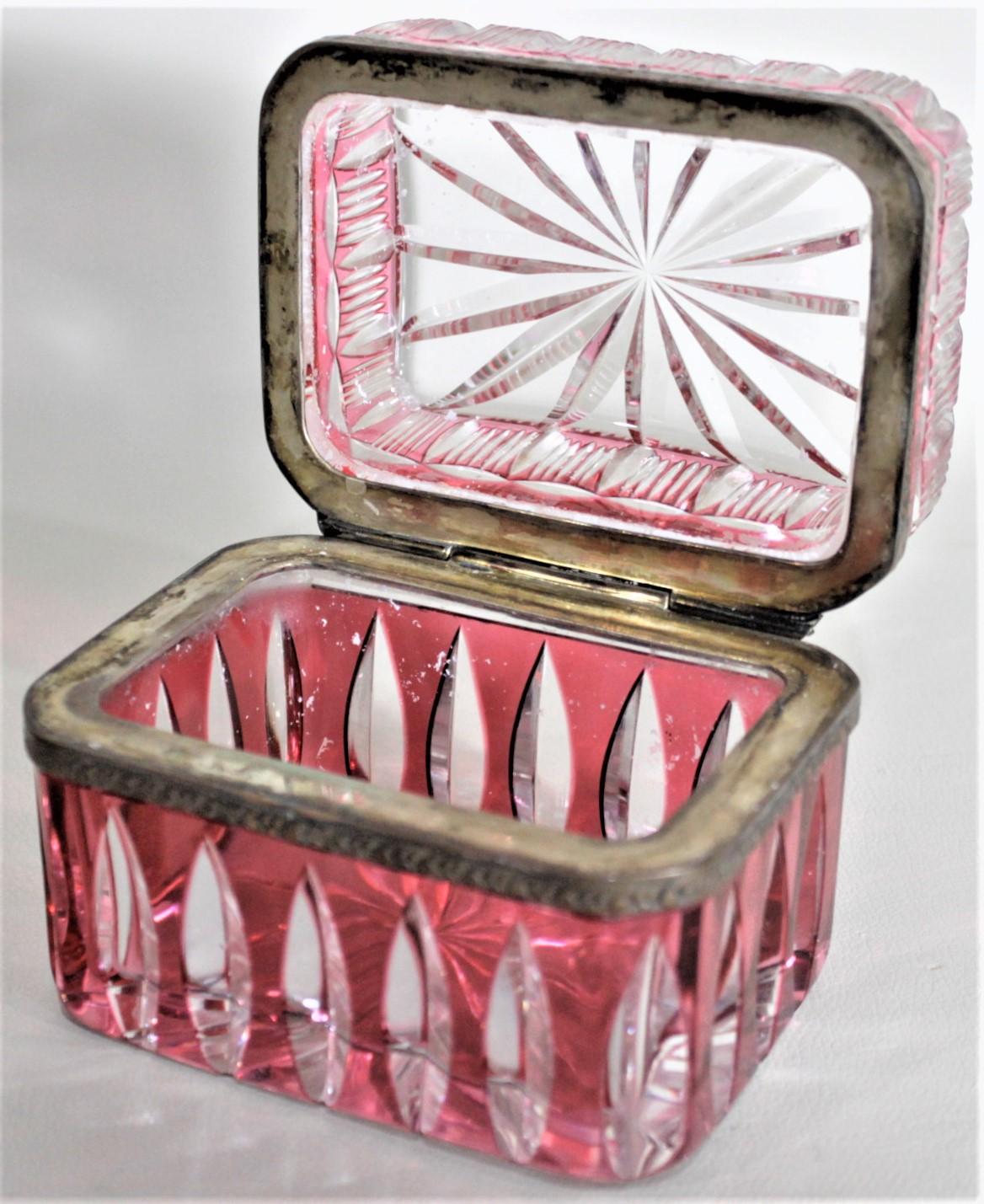 20th Century Art Deco Czech Ruby Cut to Clear Glass Jewelry Casket or Box