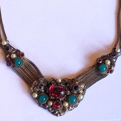 Art Deco Czech Tutti Frutti  Signed Necklace