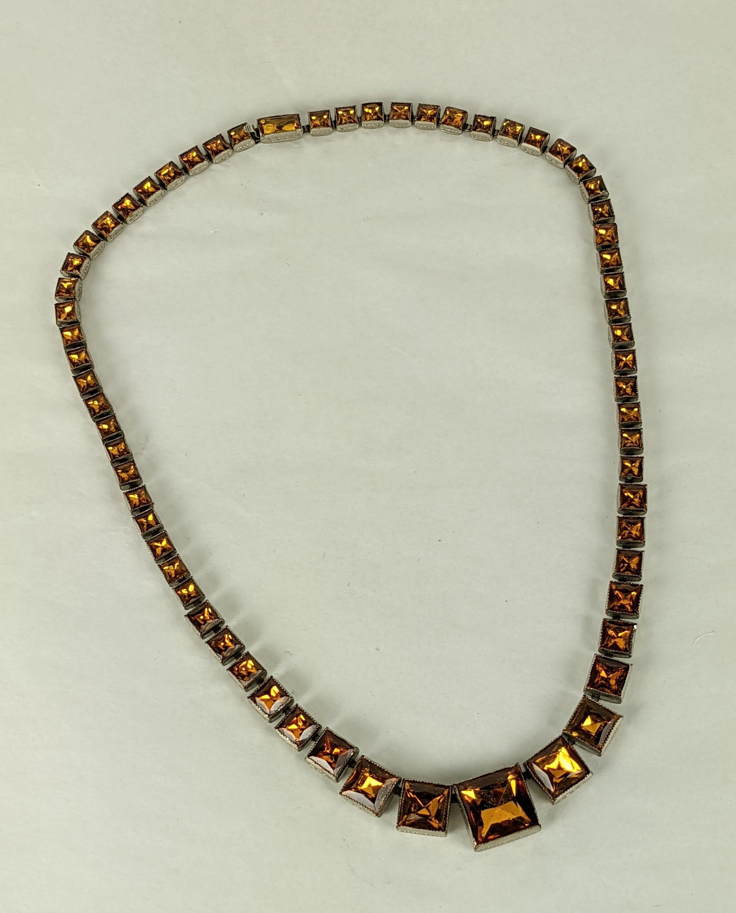 Art Deco Czecholovakian Topaz Paste Necklace In Excellent Condition For Sale In New York, NY