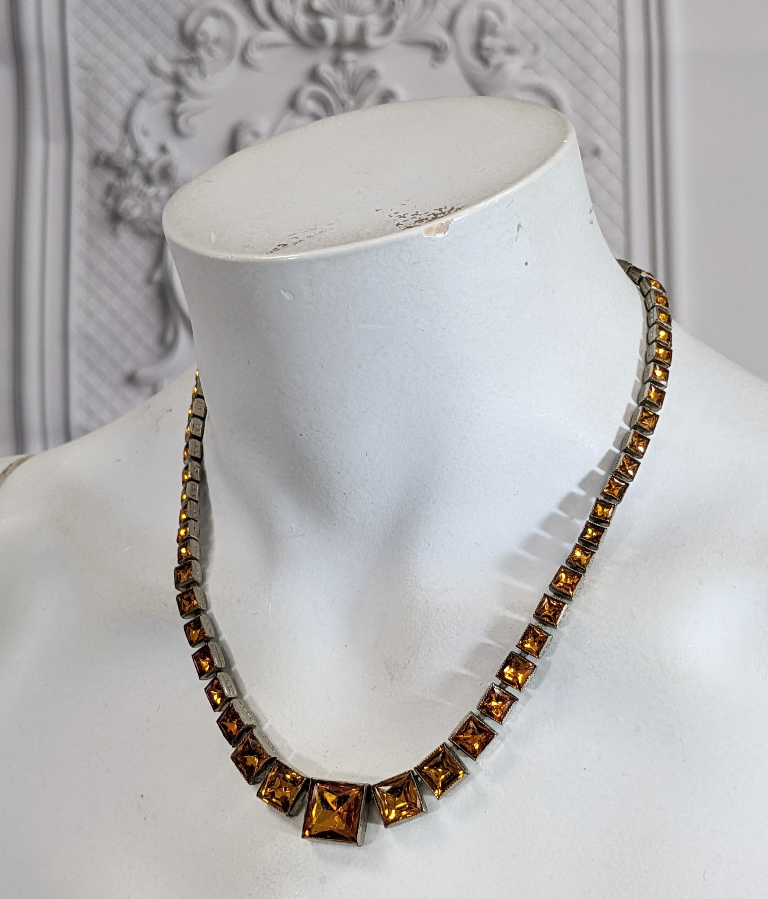 Art Deco Czecholovakian Topaz Paste Necklace For Sale 5