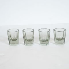 Art Deco Czechoslovakian 5-Piece Faceted Decanter Set in Hand Blown Smoked Glass