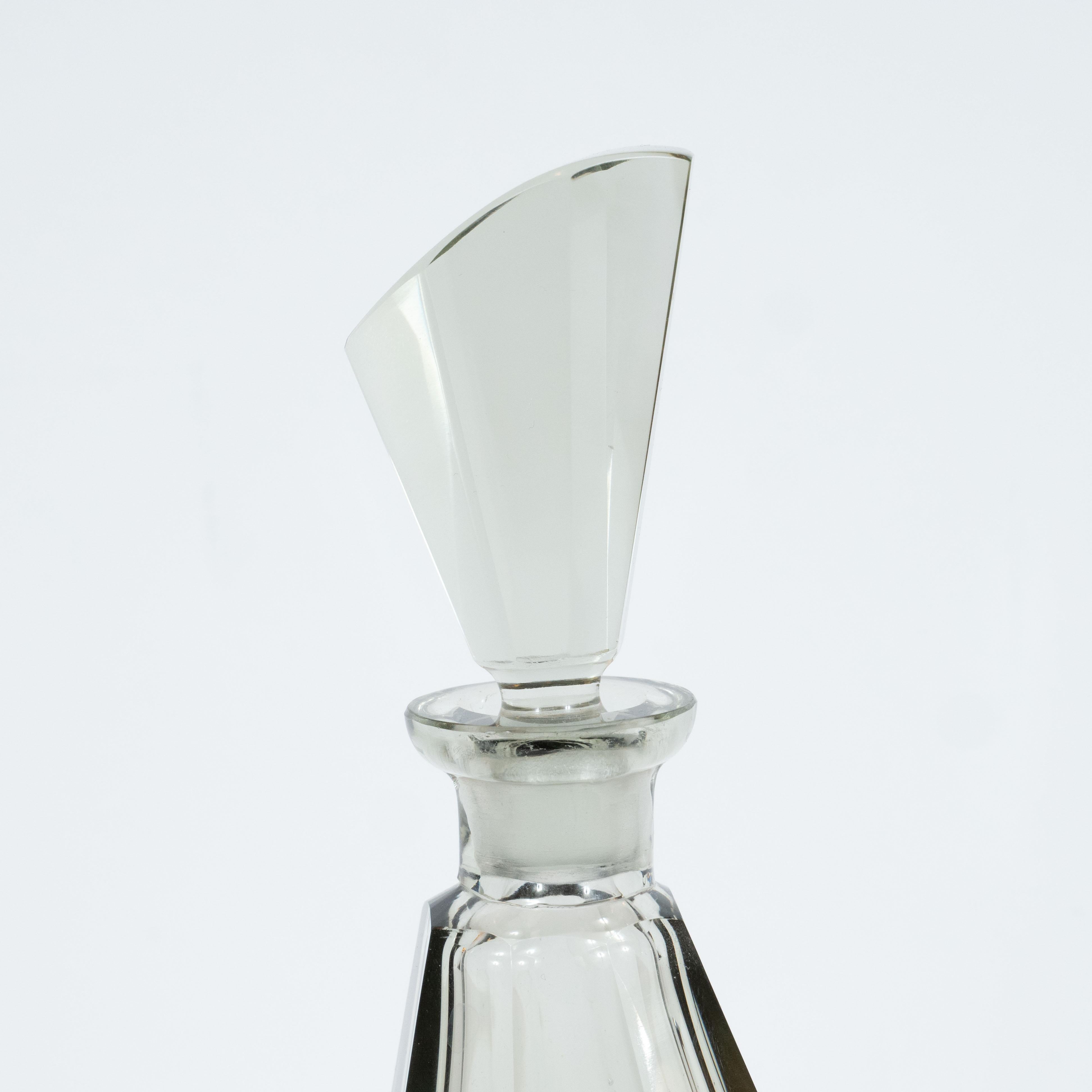 Mid-20th Century Art Deco Czechoslovakian 5-Piece Faceted Decanter Set in Hand Blown Smoked Glass