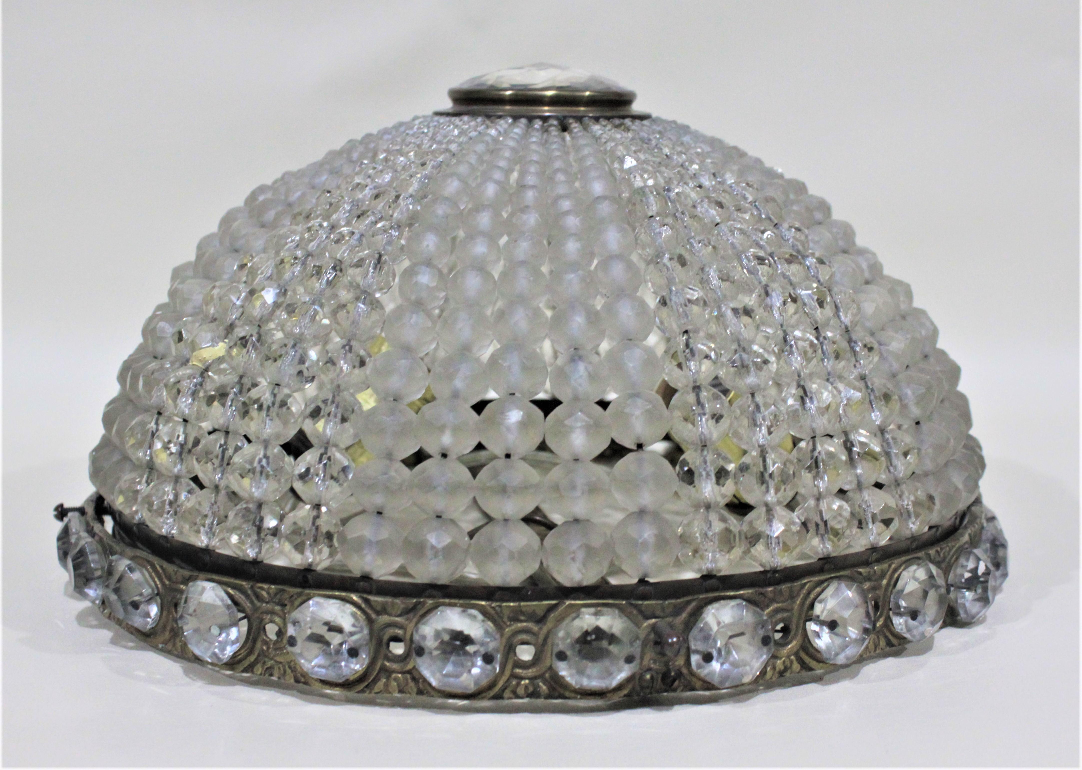 20th Century Art Deco Czechoslovakian Beaded Crystal Flush Mount Ceiling Light Fixture