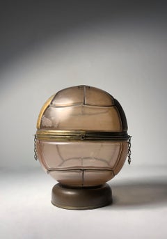 Art Deco Czechoslovakian Glass Soccer Ball Lidded Bar Liquor