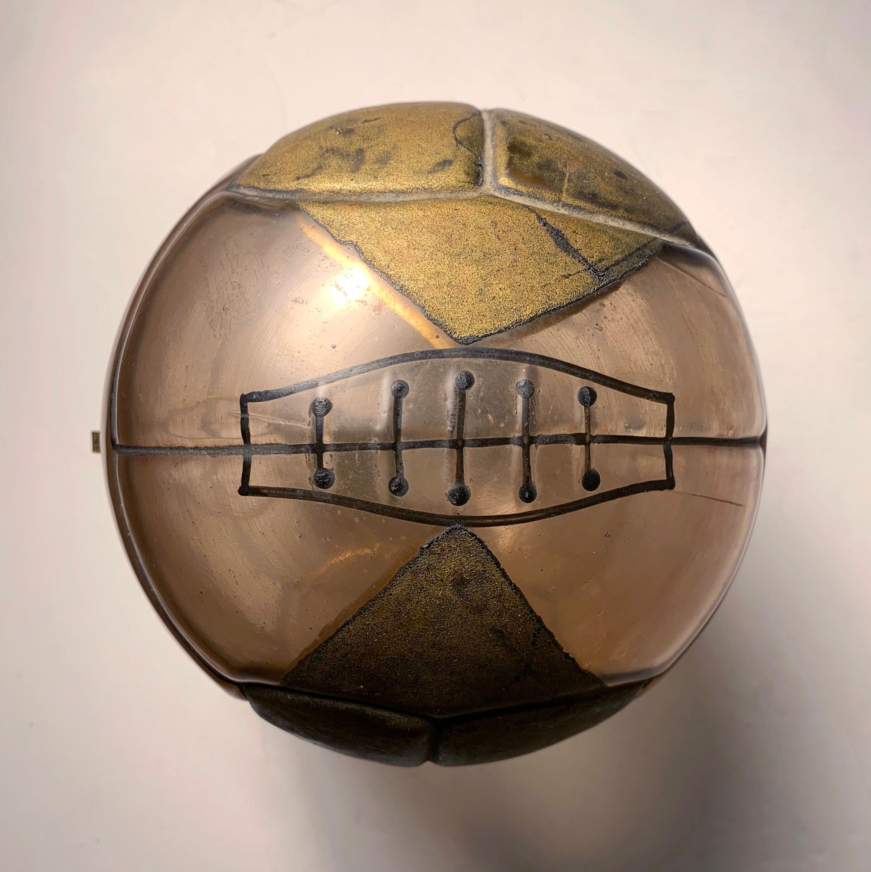20th Century Art Deco Czechoslovakian Glass Soccer Ball Lidded Bar Liquor  For Sale