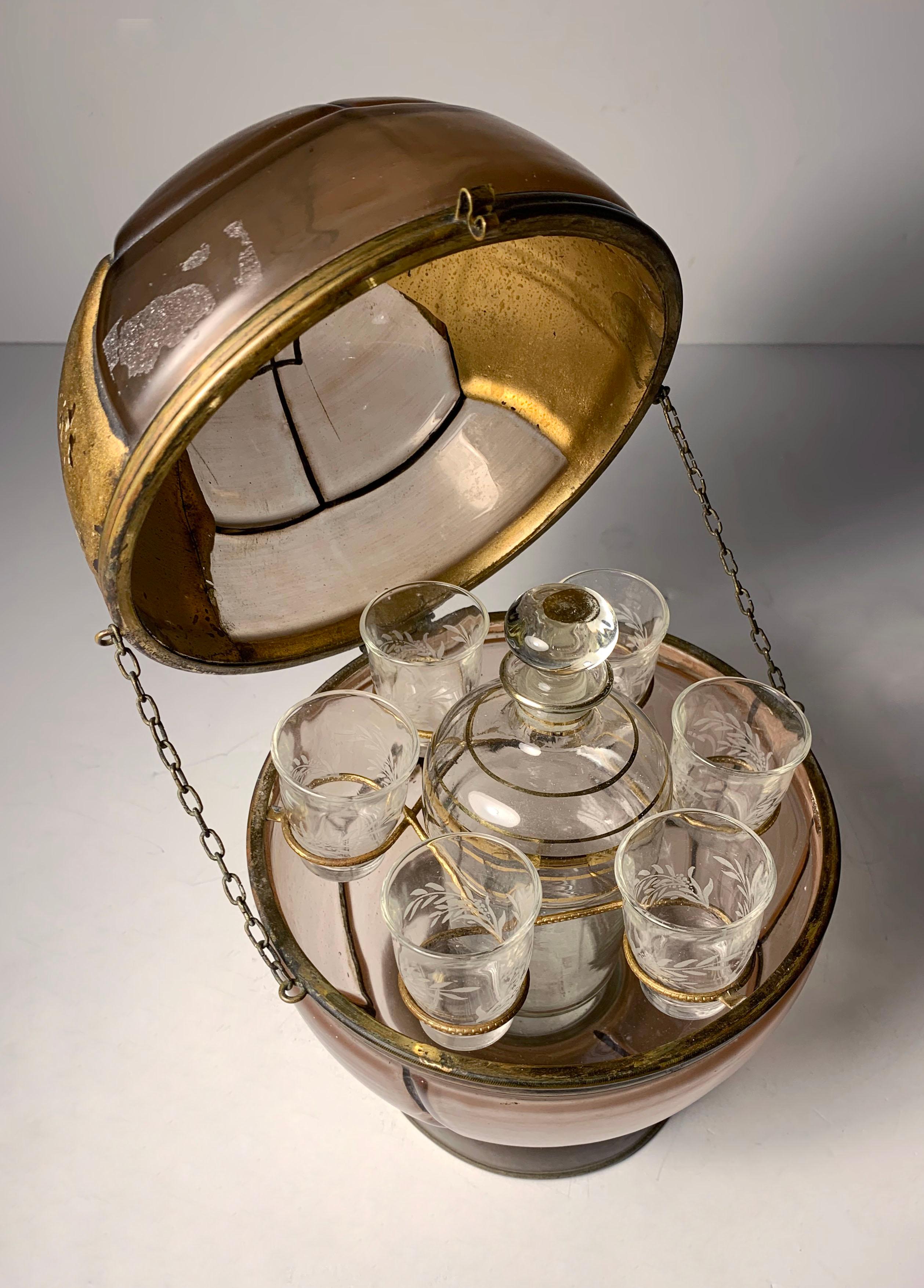 Art Deco Czechoslovakian Glass Soccer Ball Lidded Bar Liquor  For Sale 2