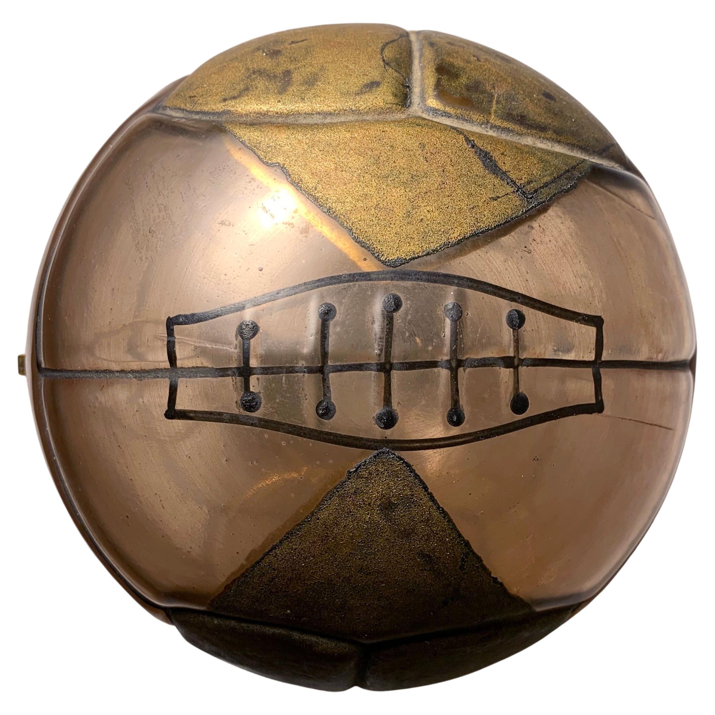 Art Deco Czechoslovakian Glass Soccer Ball Lidded Bar Liquor  For Sale