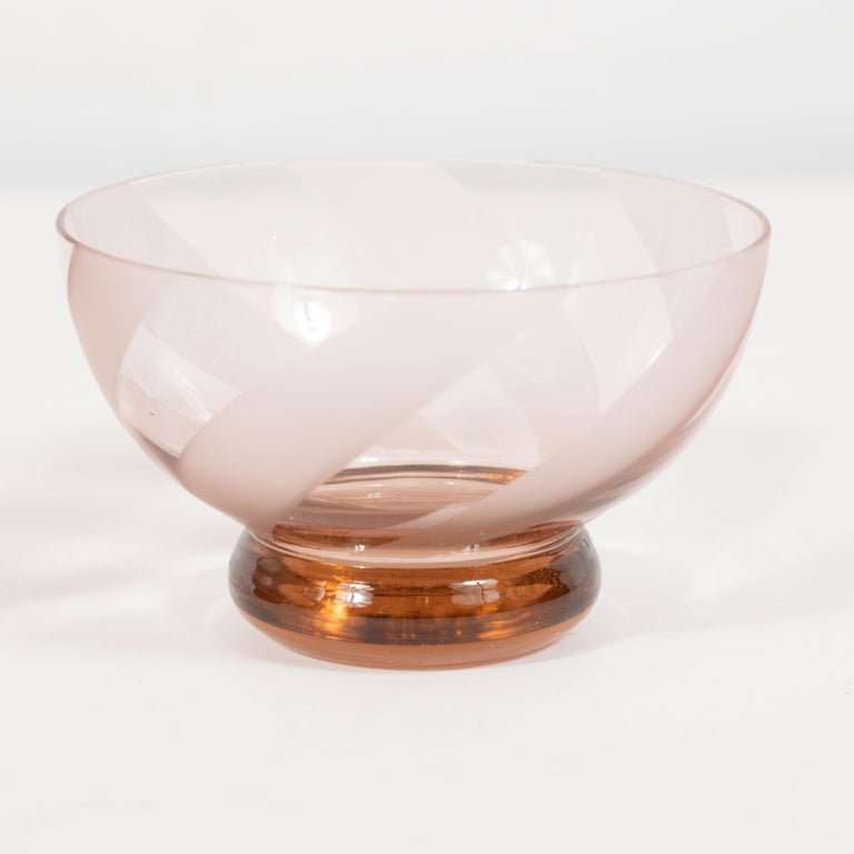 Art Deco Czechoslovakian Striated Smoked Rose Glass Decanter Set For Sale 5