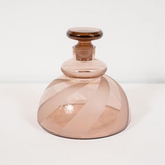 Art Deco Czechoslovakian Striated Smoked Rose Glass Decanter Set