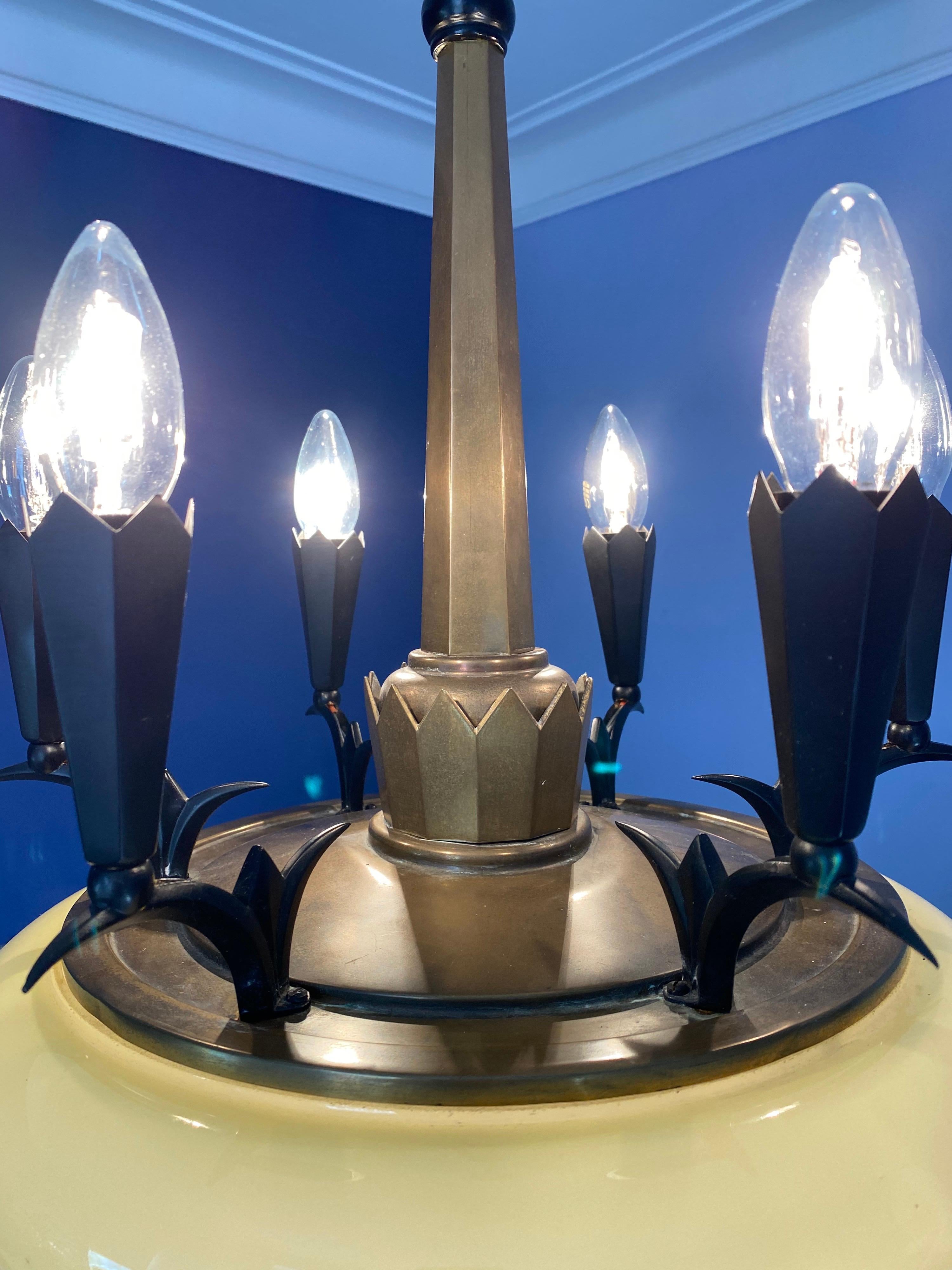 Art Deco Dagobert Peche Chandelier, Vienna Secession, in Brass and Glas, 1920s For Sale 10
