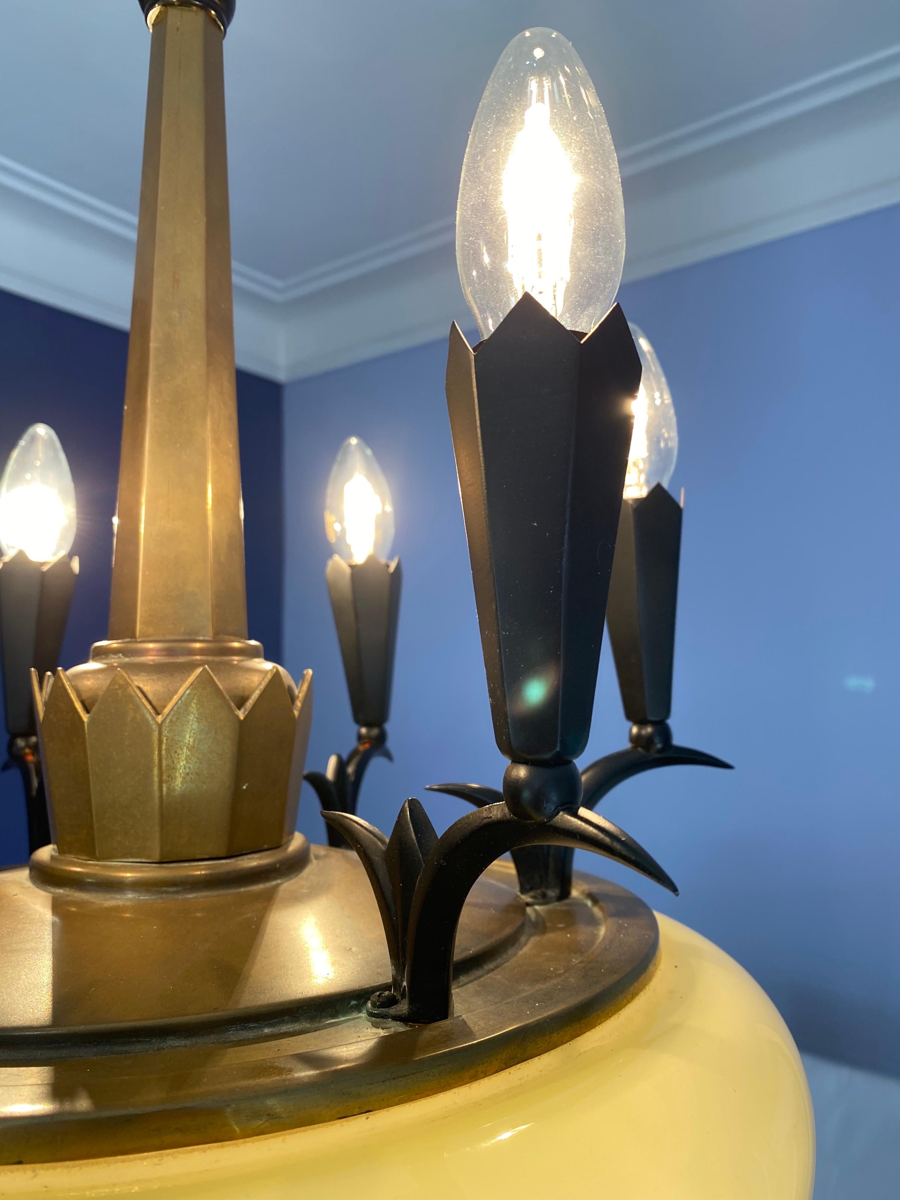 Art Deco Dagobert Peche Chandelier, Vienna Secession, in Brass and Glas, 1920s For Sale 1