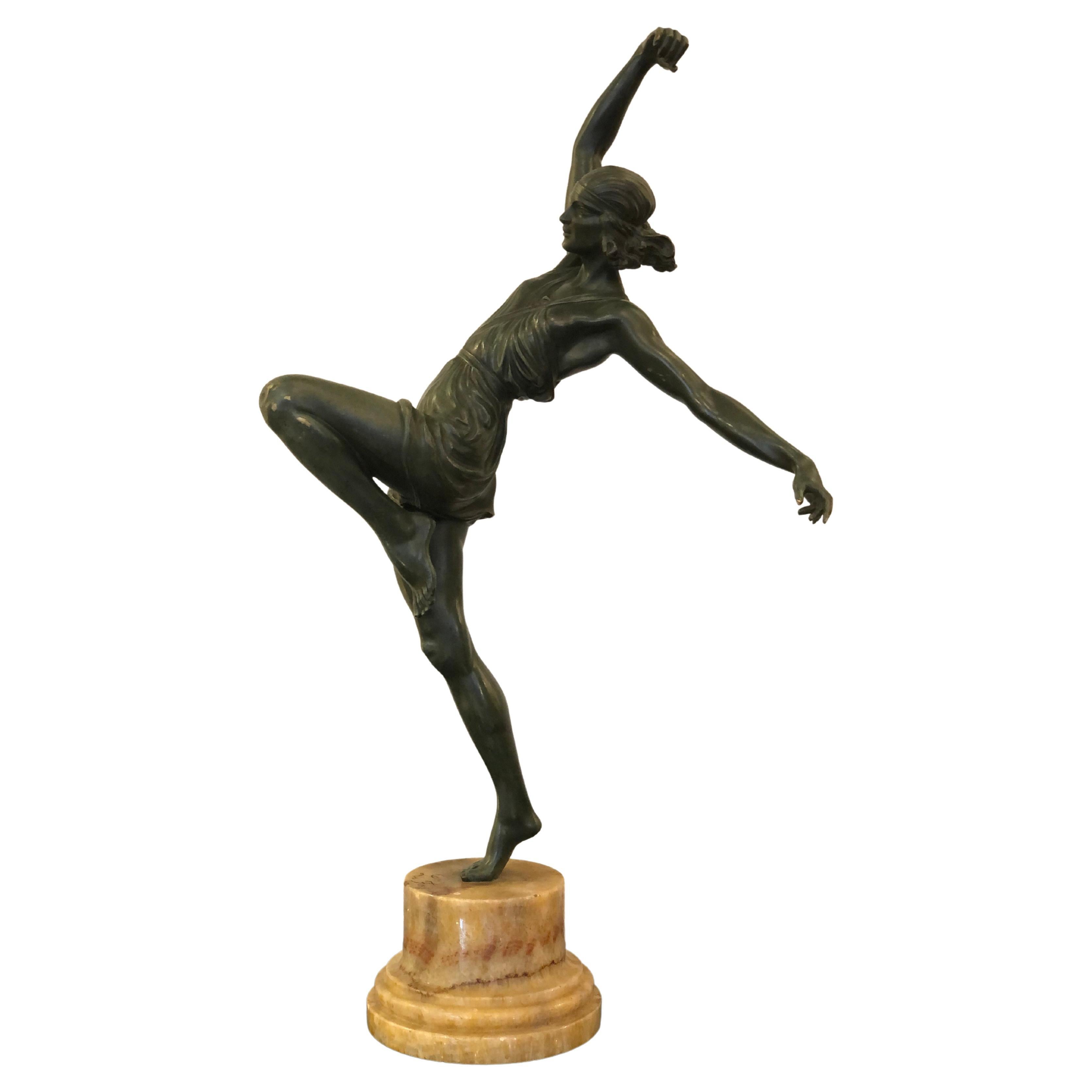 Art Deco Dancer Bronze Sculpture Signed "Le Faguet" on Marble Base