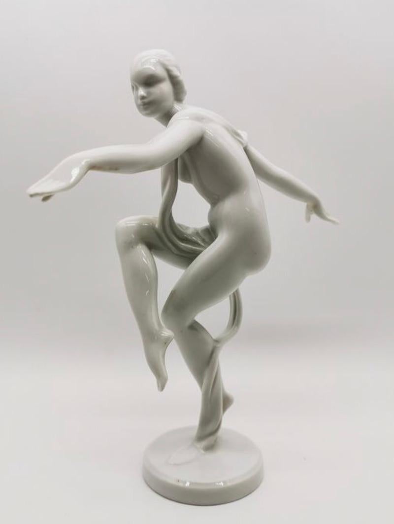 Mid-20th Century Art Deco Dancer Herend Porcelain Sculpture